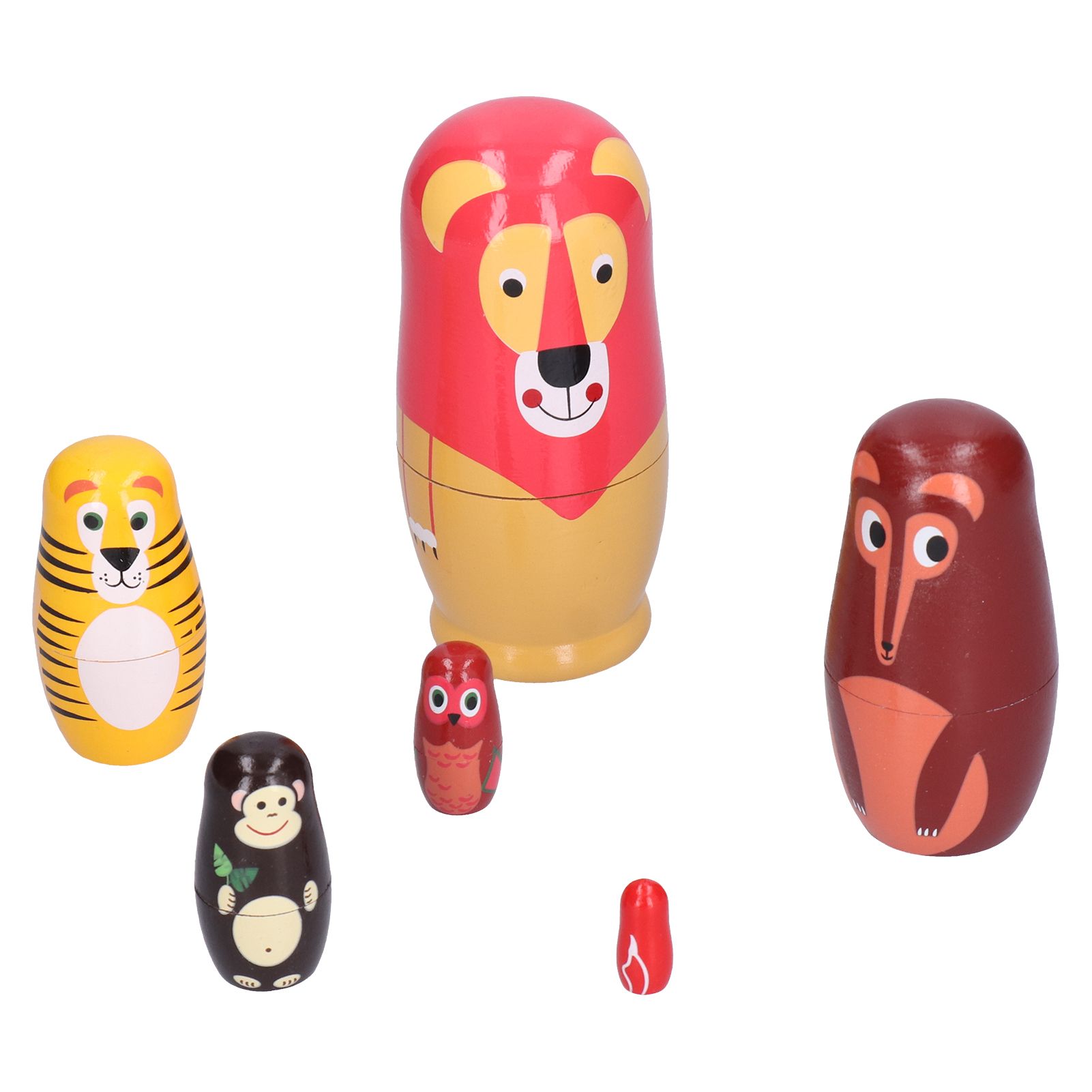 6Pcs Russian Nesting Dolls Kit Wooden Cartoon Animal Pattern Ornament view 10