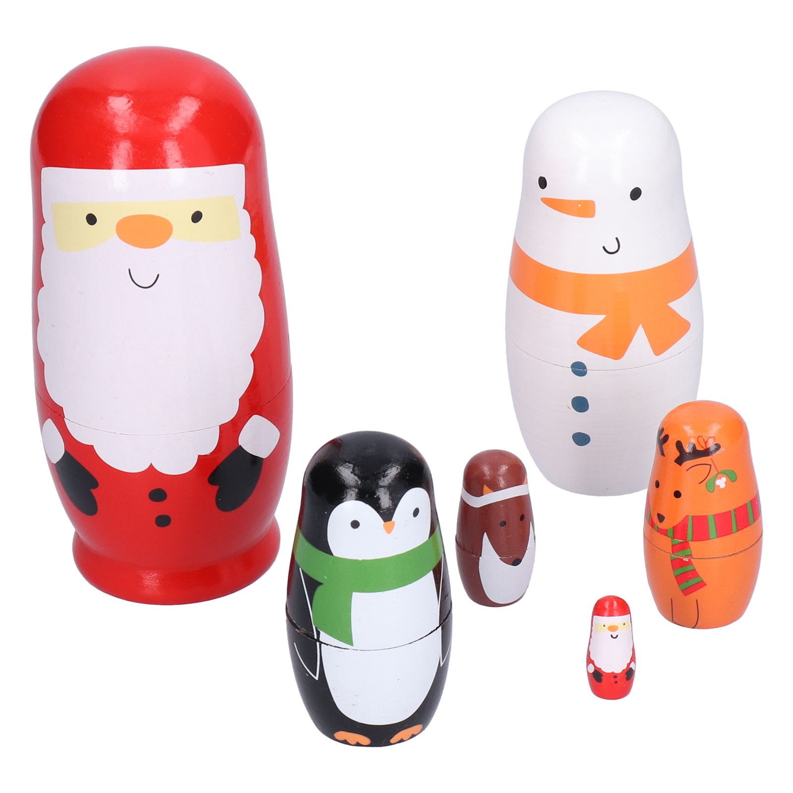 6Pcs Russian Nesting Dolls Gift Wooden Painted Art Crafts Cartoon Ornament for — image 1