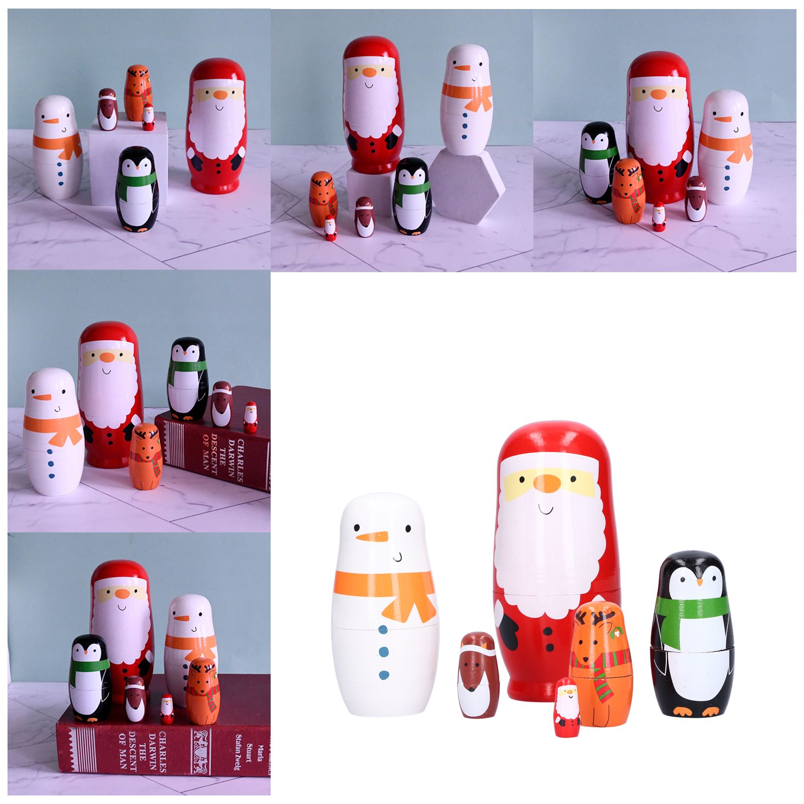 6Pcs Russian Nesting Dolls Gift Wooden Painted Art Crafts Cartoon Ornament for view 11