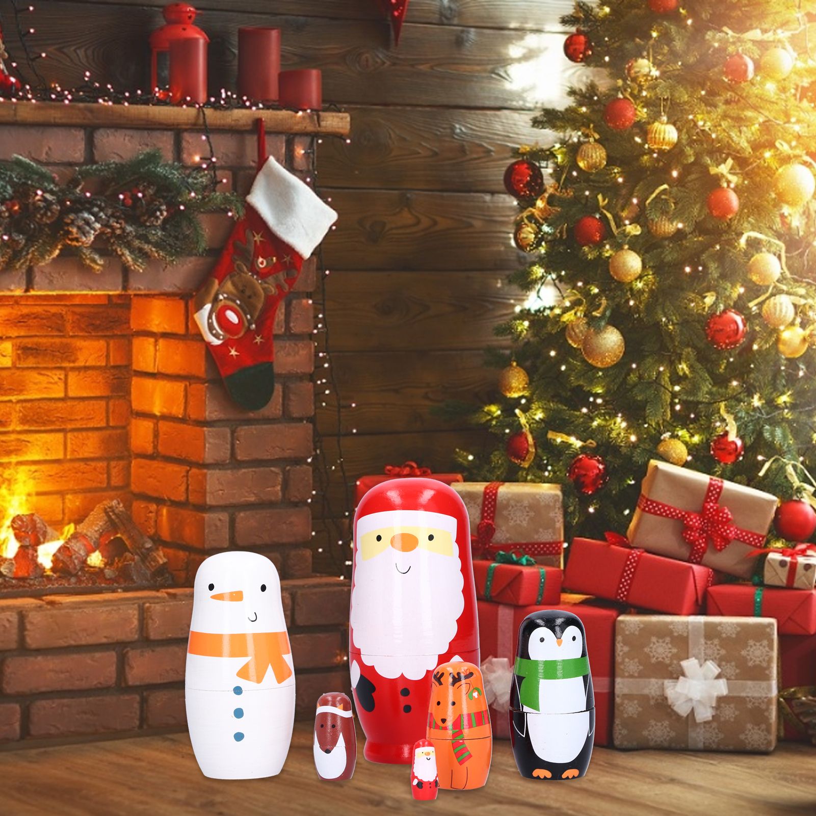 6Pcs Russian Nesting Dolls Gift Wooden Painted Art Crafts Cartoon Ornament for view 12