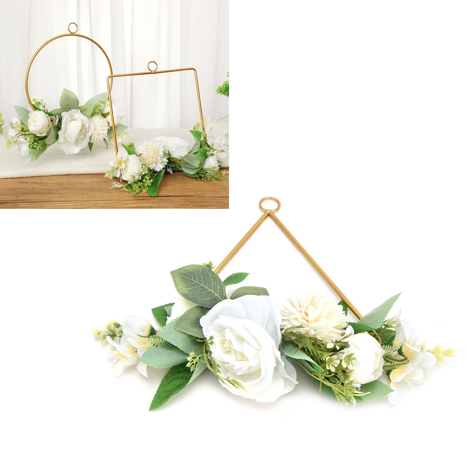 Floral Hoop Metal Ring Wreath Artificial Wall Hanging Wreath for Wedding Home view 11
