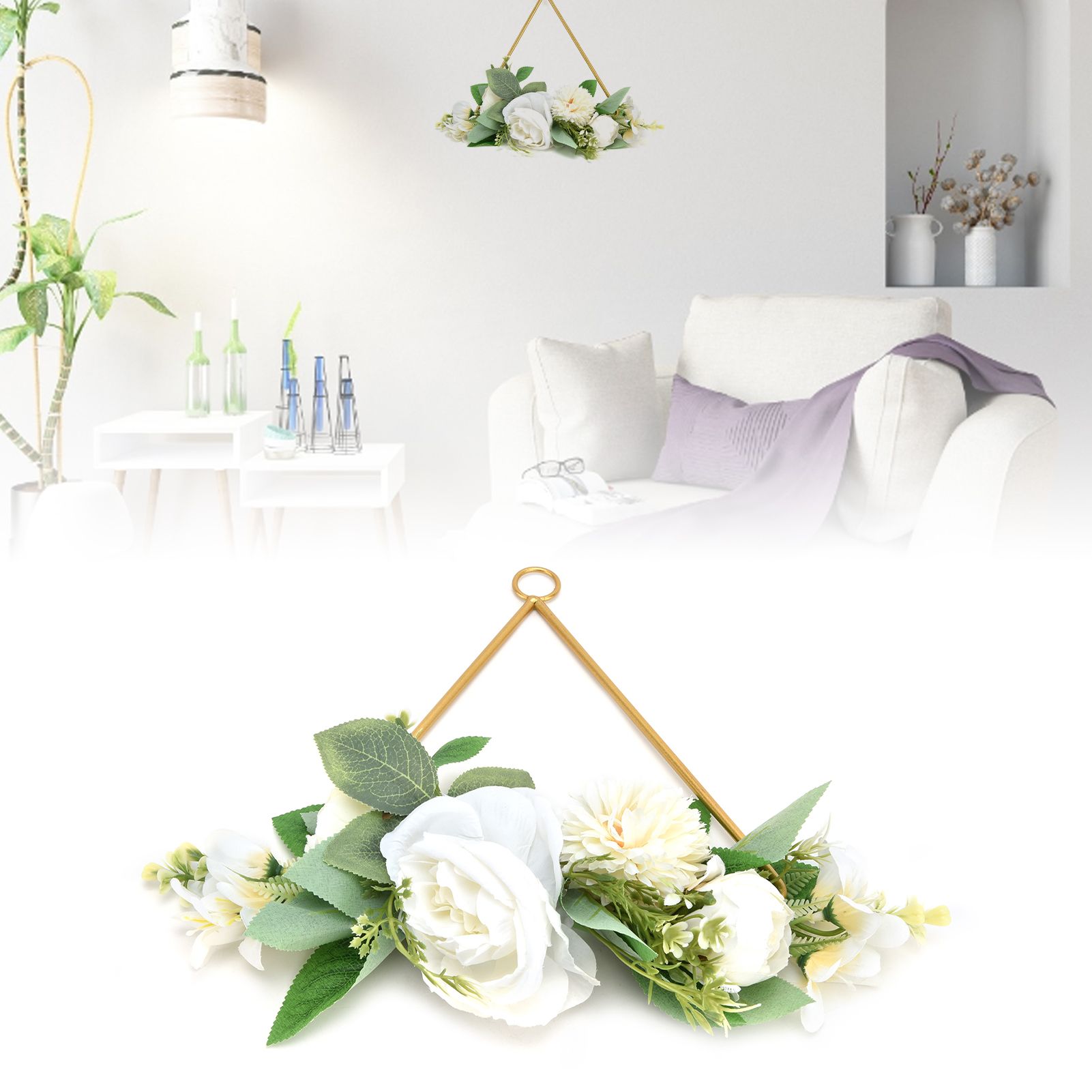 Floral Hoop Metal Ring Wreath Artificial Wall Hanging Wreath for Wedding Home view 12