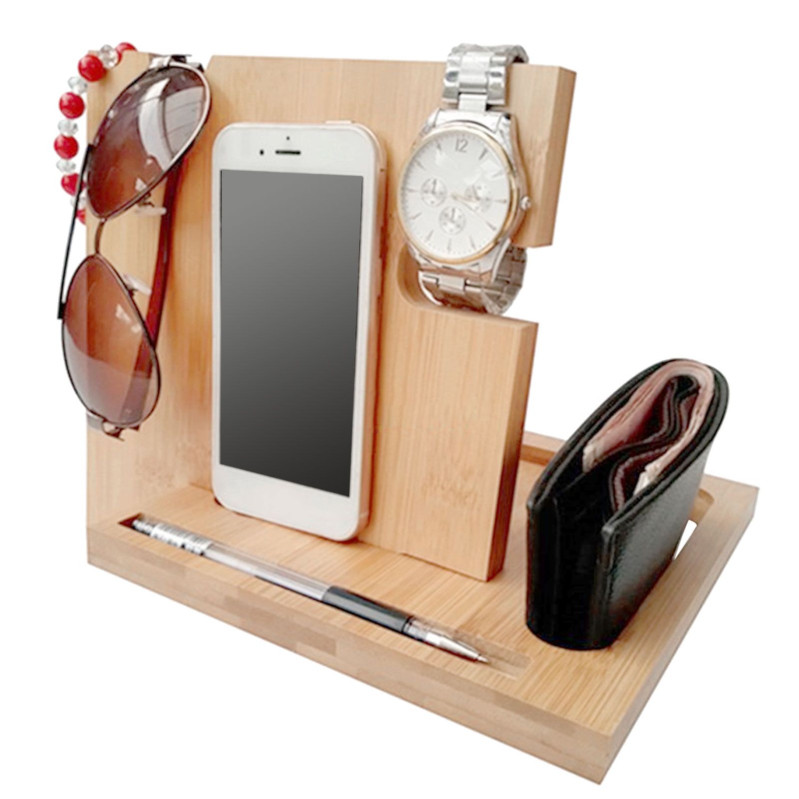 Wood Mobile Phone Holder MultiFunctional Wallet Storage Box for Home Office view 11