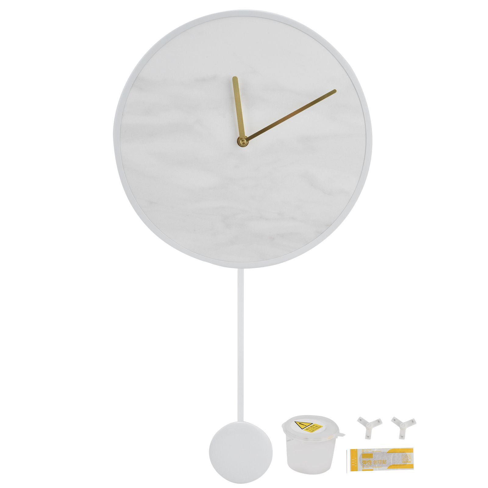 Modern Slate Wall Clock with Metal Frame Marble Pattern Swing Wall Clock for view 2