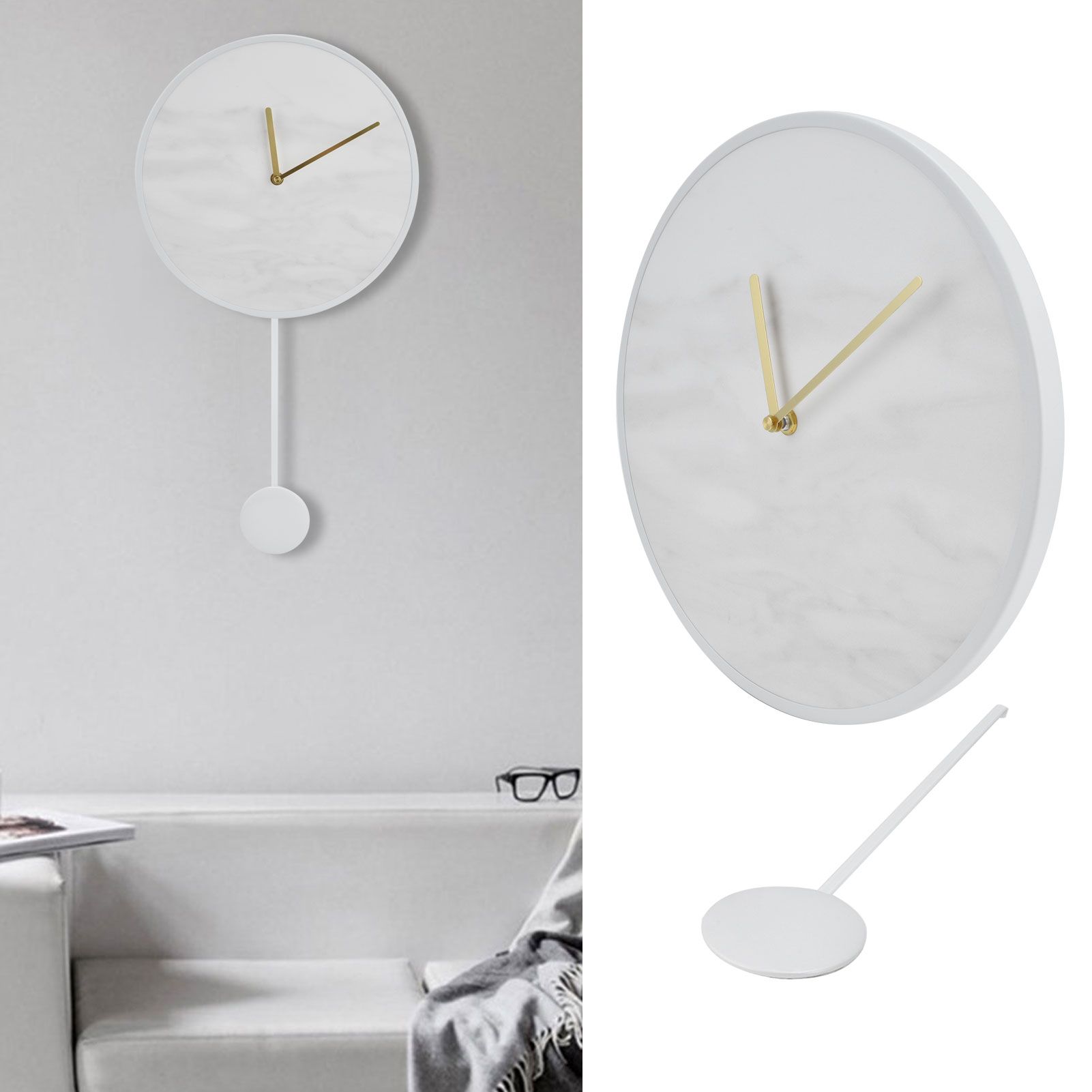 Modern Slate Wall Clock with Metal Frame Marble Pattern Swing Wall Clock for view 11
