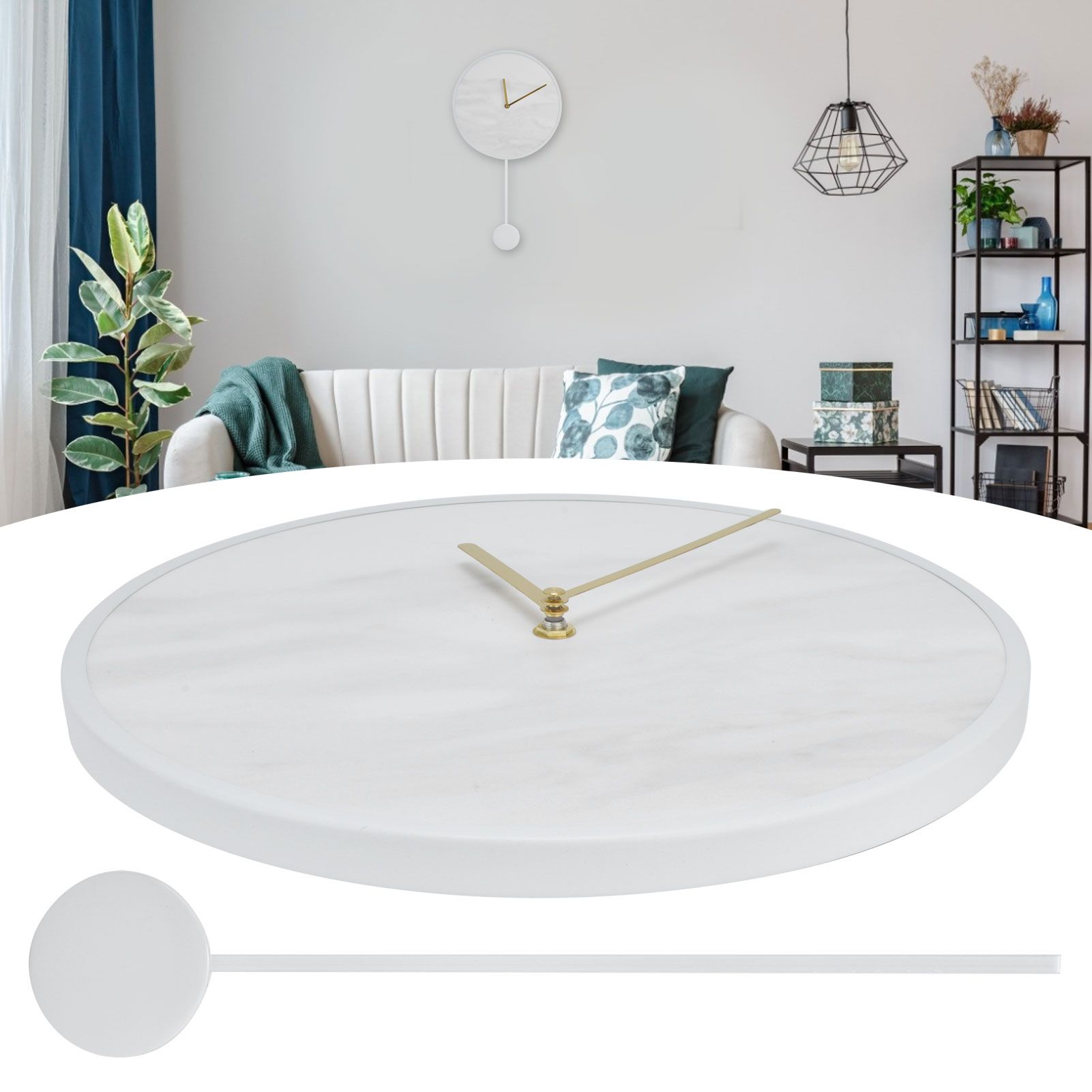 Modern Slate Wall Clock with Metal Frame Marble Pattern Swing Wall Clock for view 12