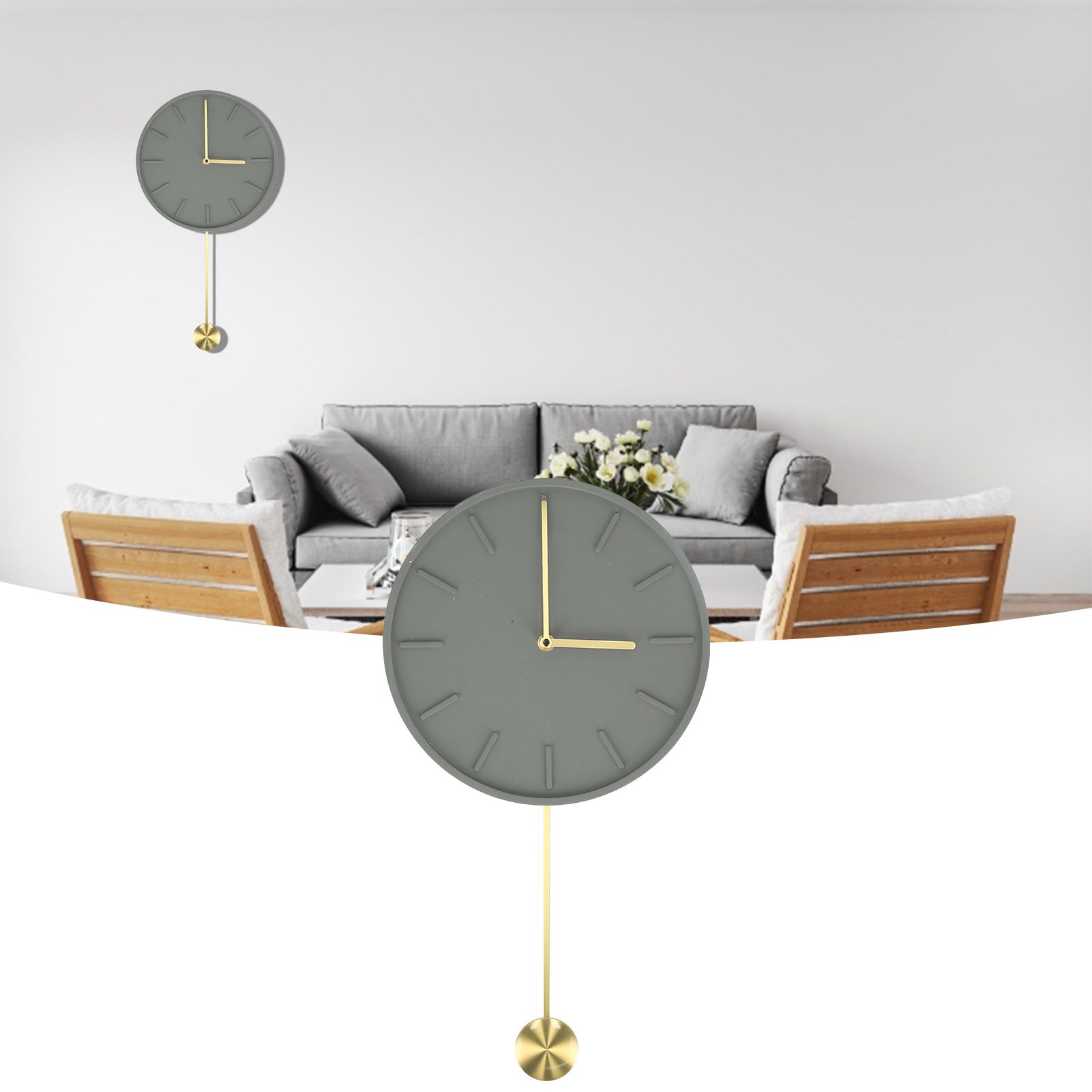 Modern Wall Clock Hanging Round Clock with Large Pendulum for Kitchen Coffee view 11