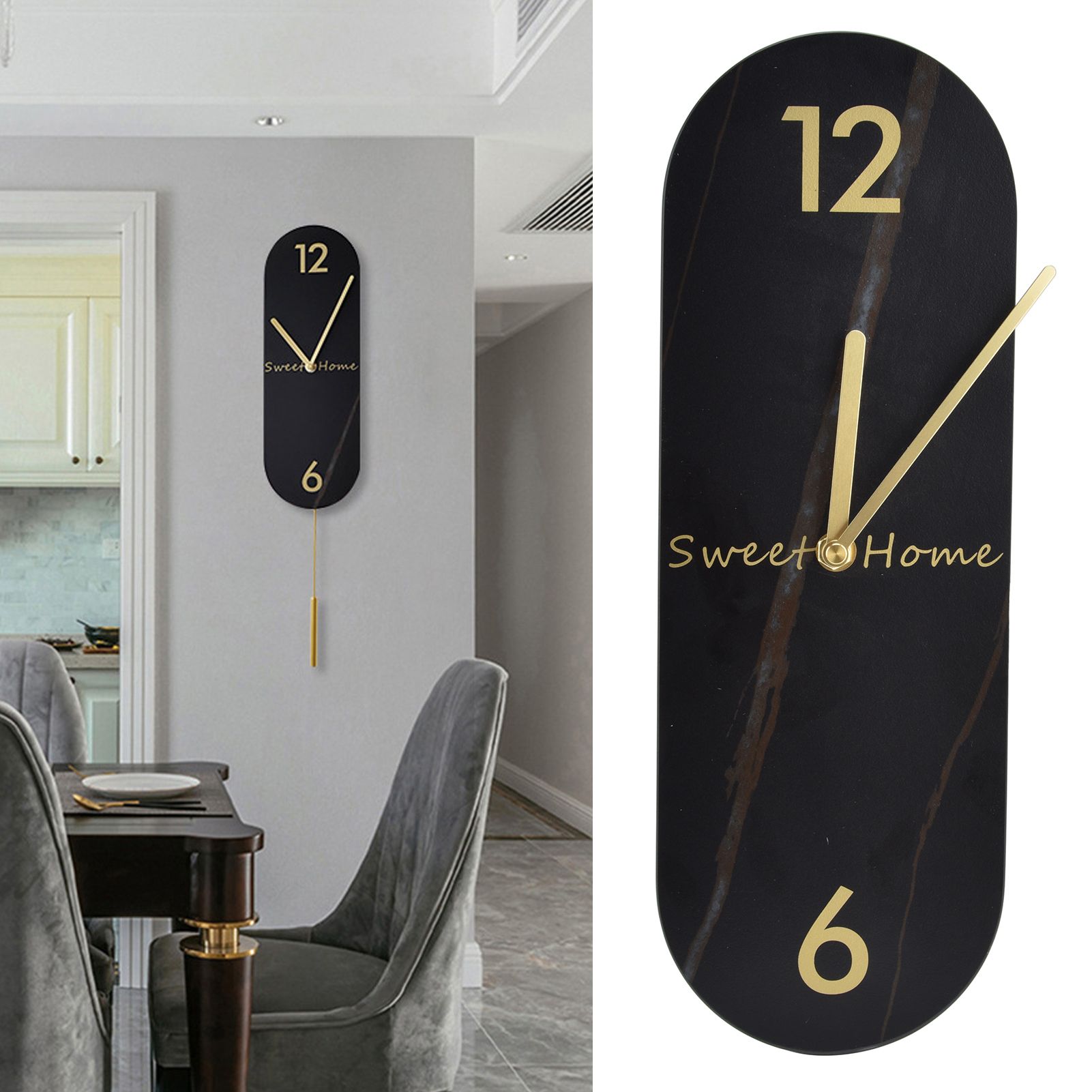 Modern Style Wall Clock Innovative Marble Grain Clock with Pendulum for Home view 11
