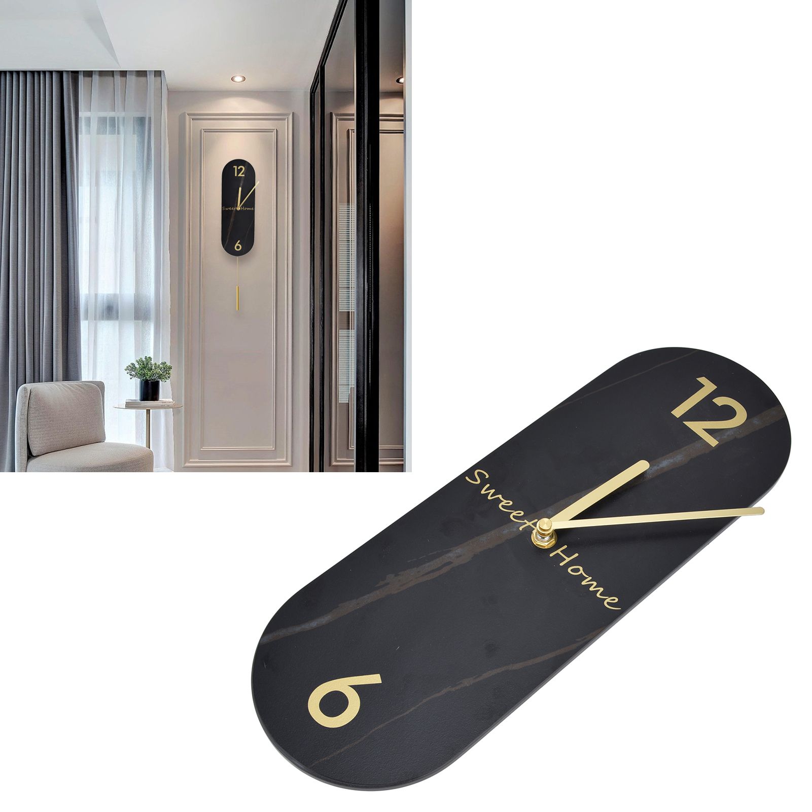 Modern Style Wall Clock Innovative Marble Grain Clock with Pendulum for Home view 12