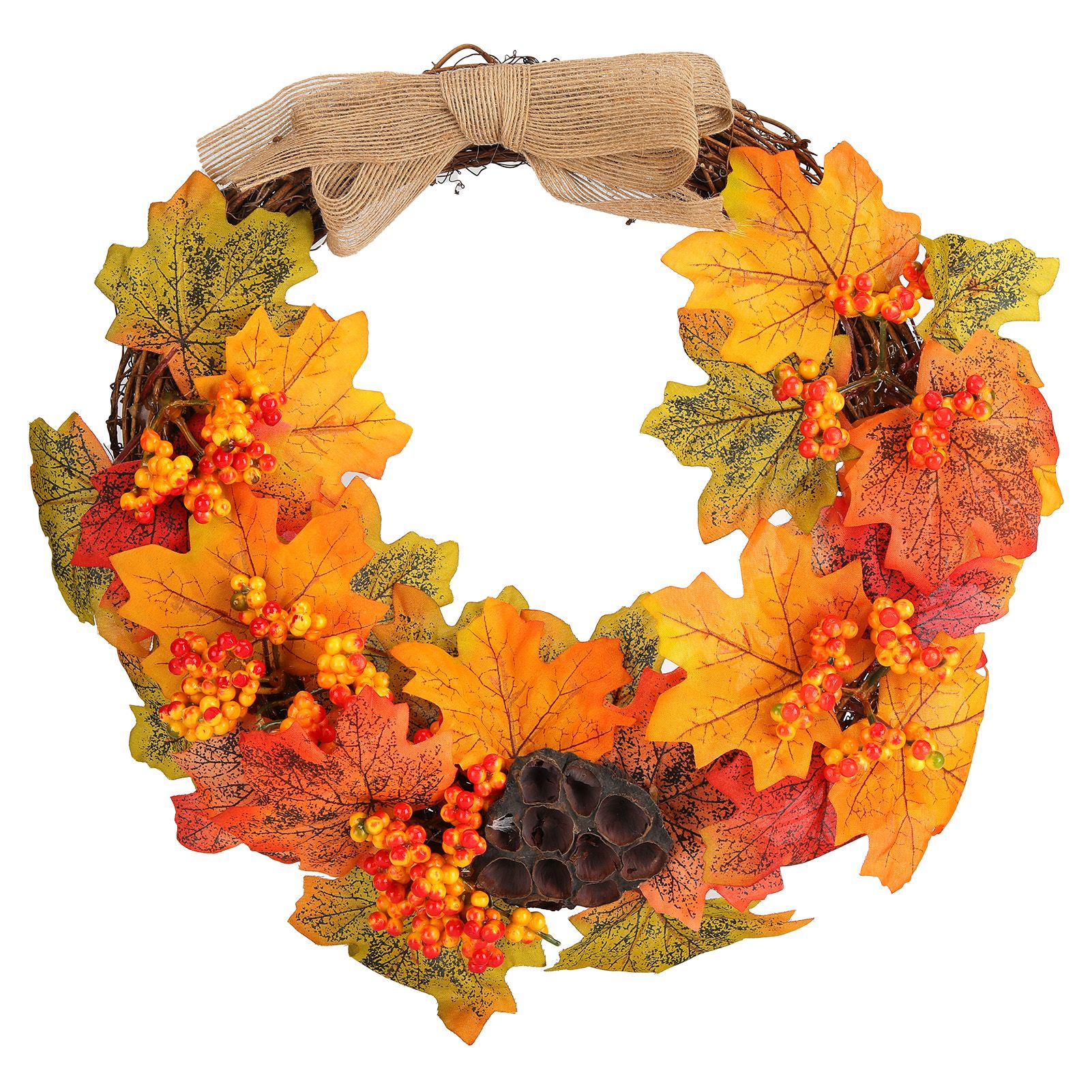 Artificial Fall Wreath Door Hanging Maple Leaf Wreath Garland Home Festival view 2