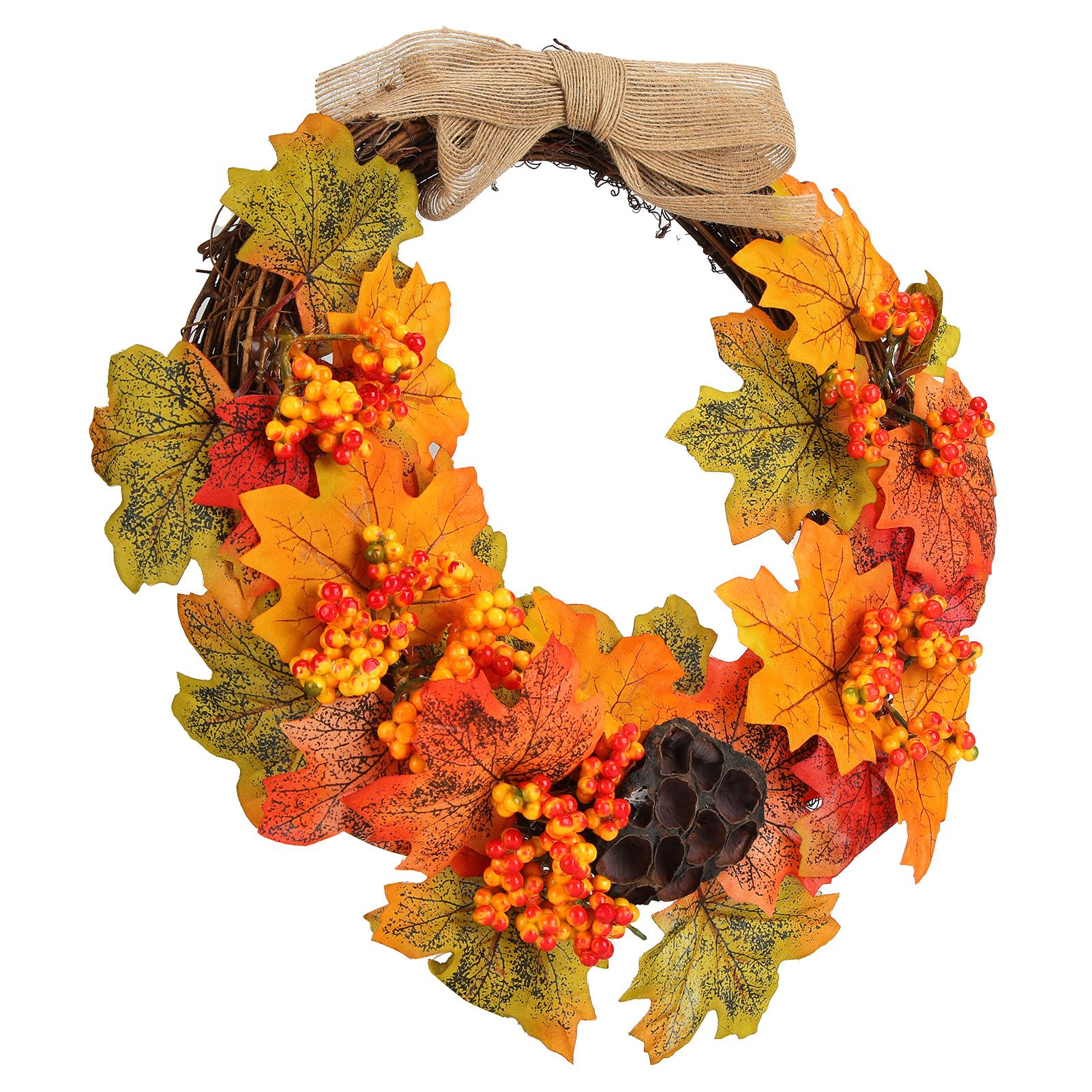 Artificial Fall Wreath Door Hanging Maple Leaf Wreath Garland Home Festival view 4