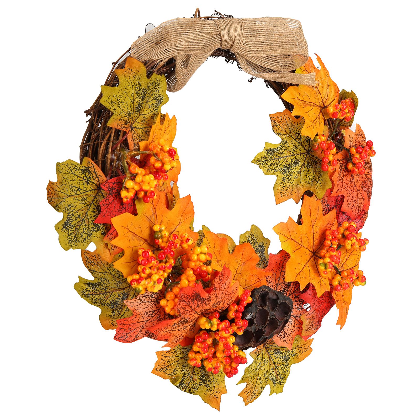 Artificial Fall Wreath Door Hanging Maple Leaf Wreath Garland Home Festival view 6