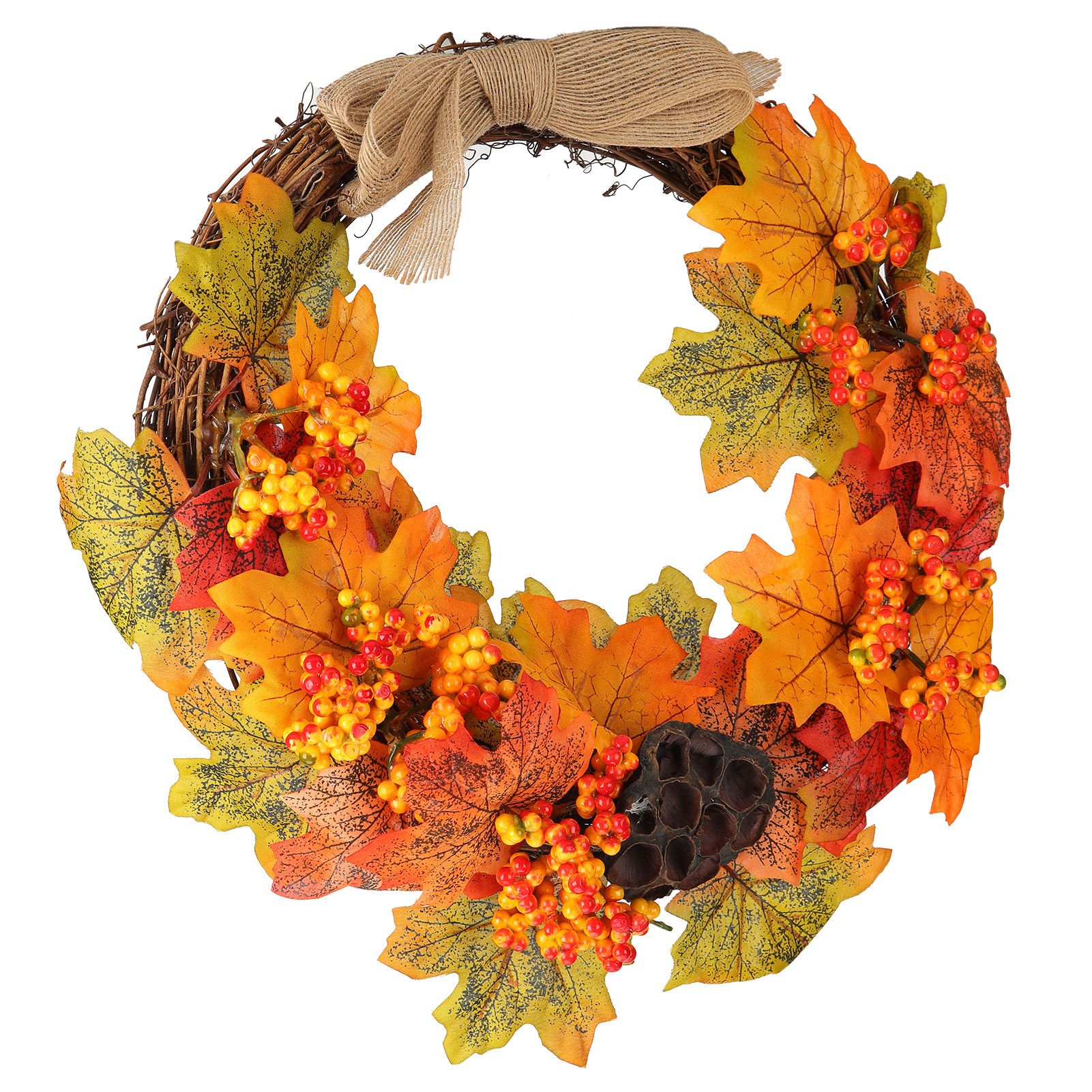 Artificial Fall Wreath Door Hanging Maple Leaf Wreath Garland Home Festival view 7