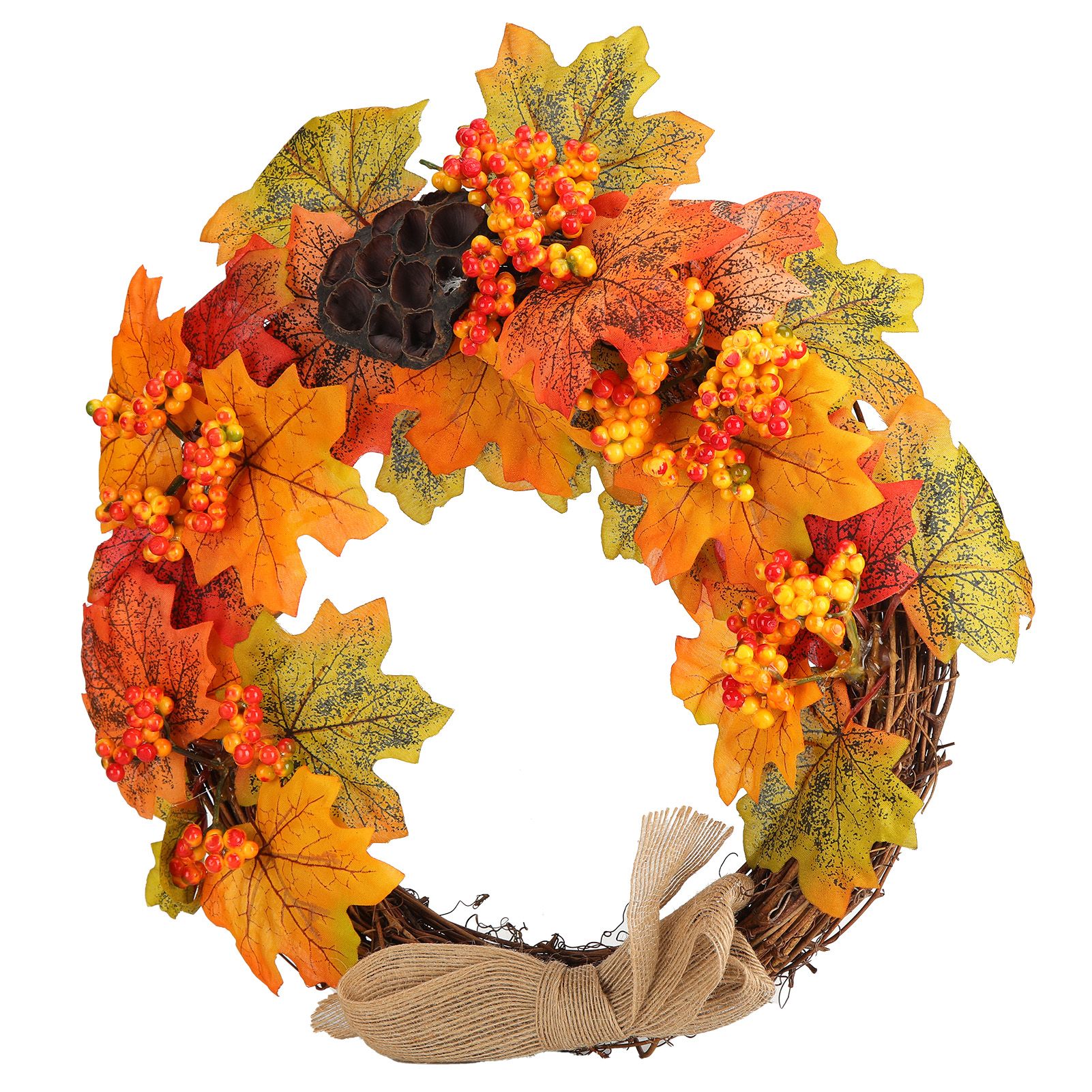 Artificial Fall Wreath Door Hanging Maple Leaf Wreath Garland Home Festival view 8