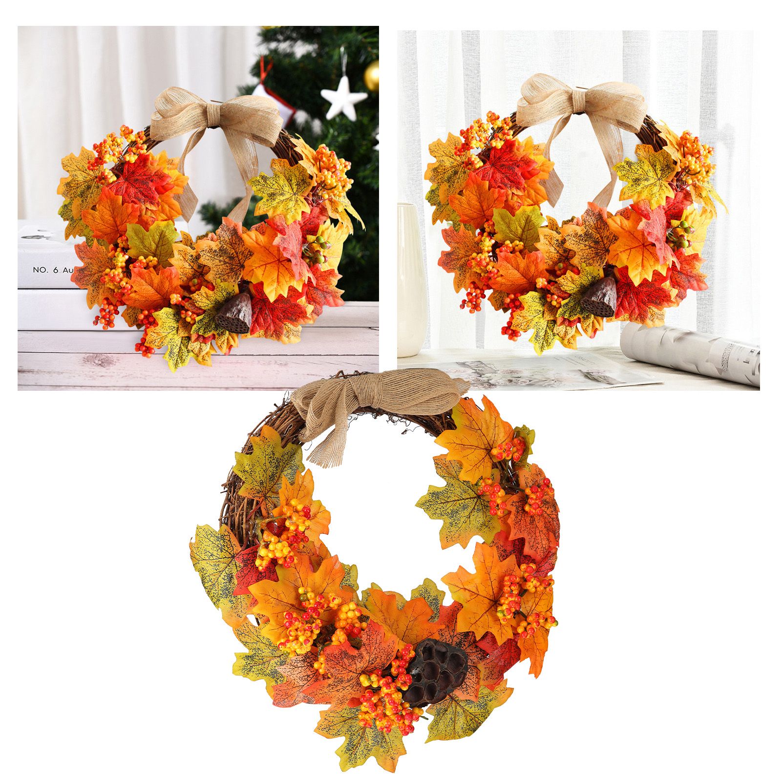Artificial Fall Wreath Door Hanging Maple Leaf Wreath Garland Home Festival view 11