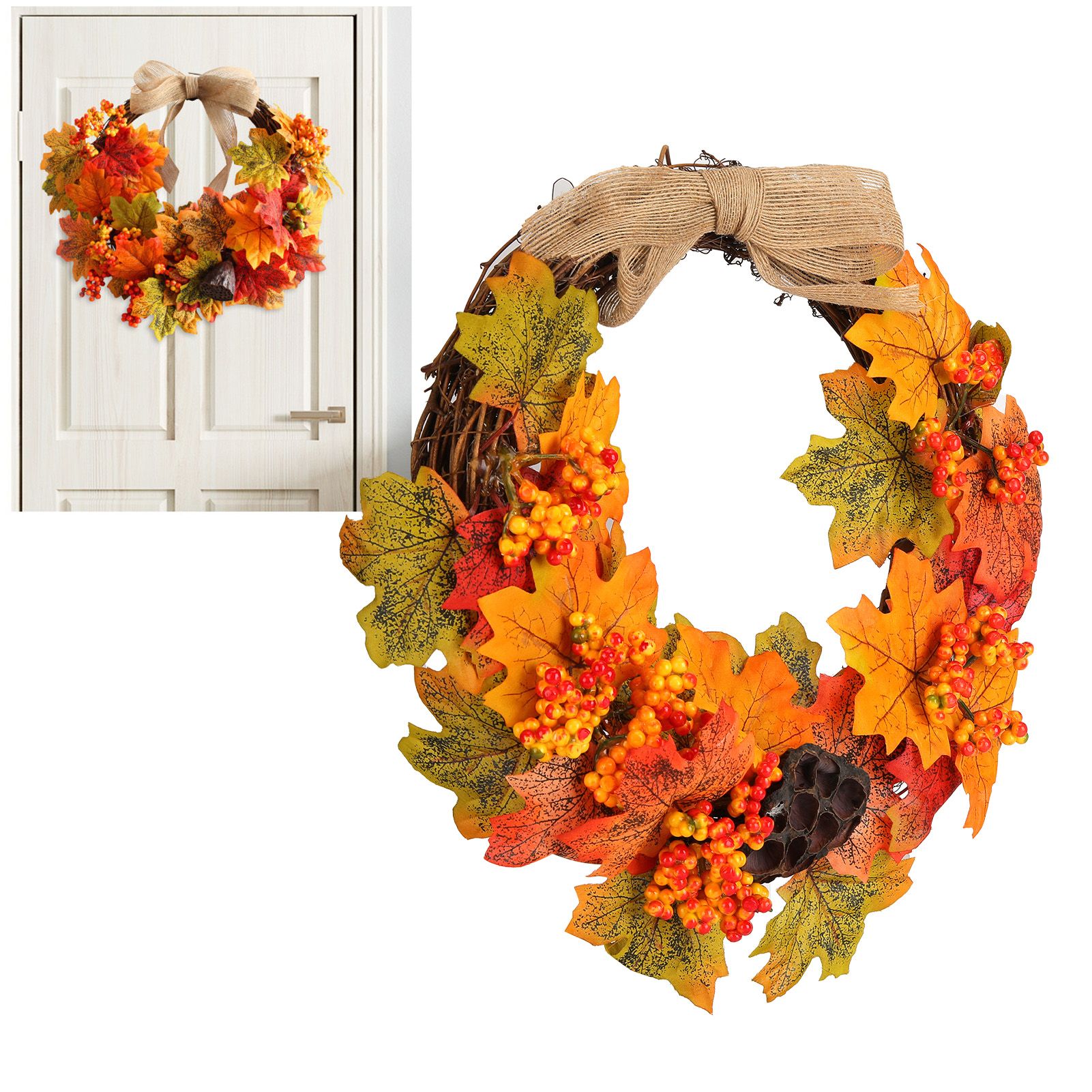 Artificial Fall Wreath Door Hanging Maple Leaf Wreath Garland Home Festival view 12