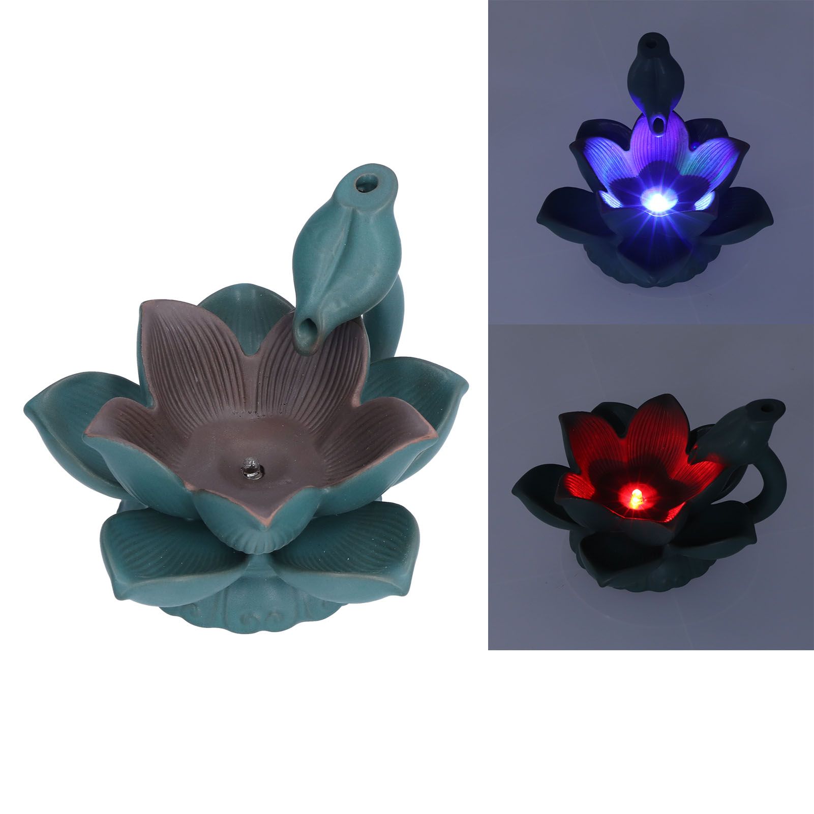 Lotus Shape Backflow Burner 7‑Color LED Light Incense Burner Desktop Ornament view 9