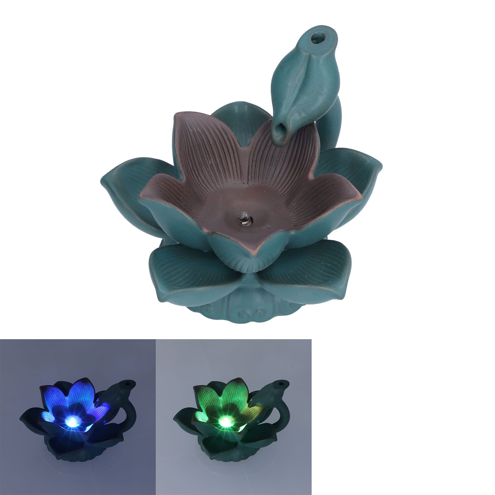 Lotus Shape Backflow Burner 7‑Color LED Light Incense Burner Desktop Ornament view 10