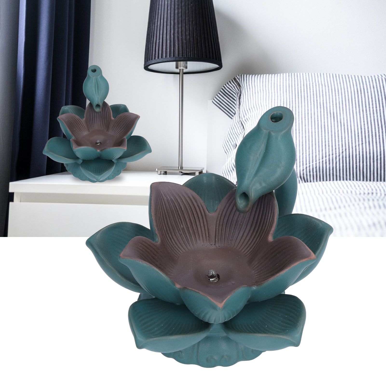 Lotus Shape Backflow Burner 7‑Color LED Light Incense Burner Desktop Ornament view 12