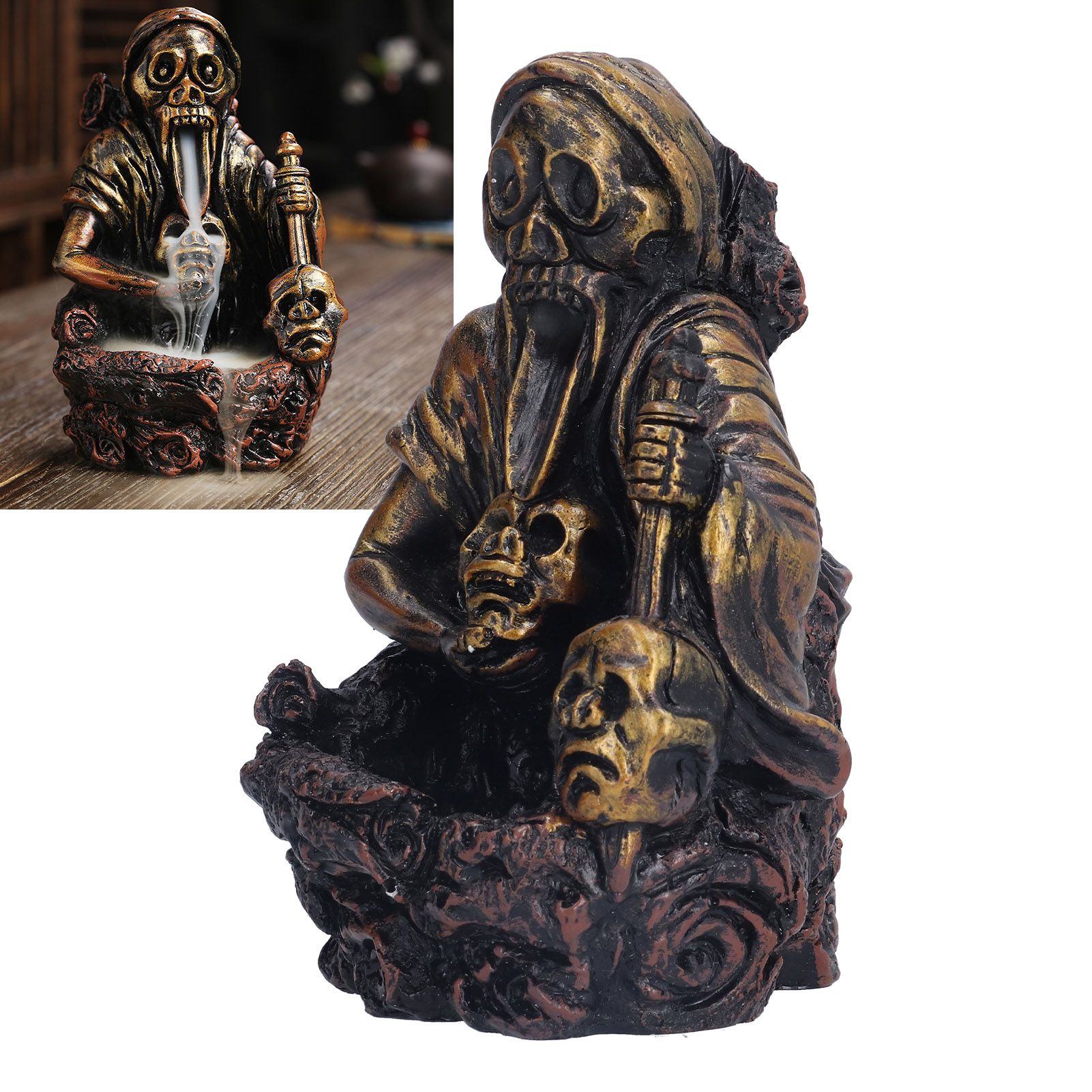 Resin Incense Burner Skull Head Incense Holder Halloween Craft Gift Home view 11