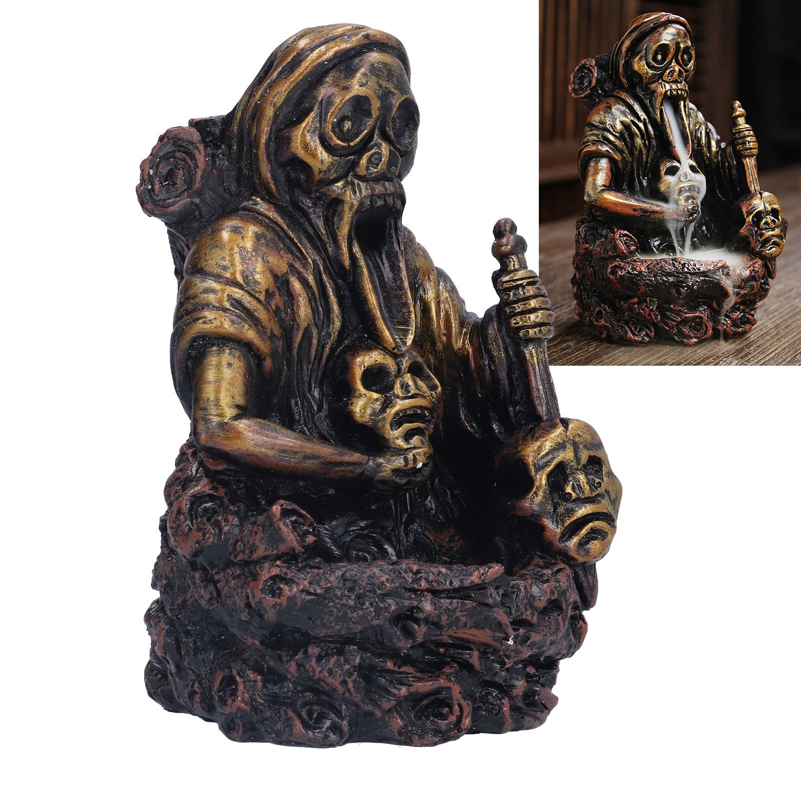 Resin Incense Burner Skull Head Incense Holder Halloween Craft Gift Home view 12