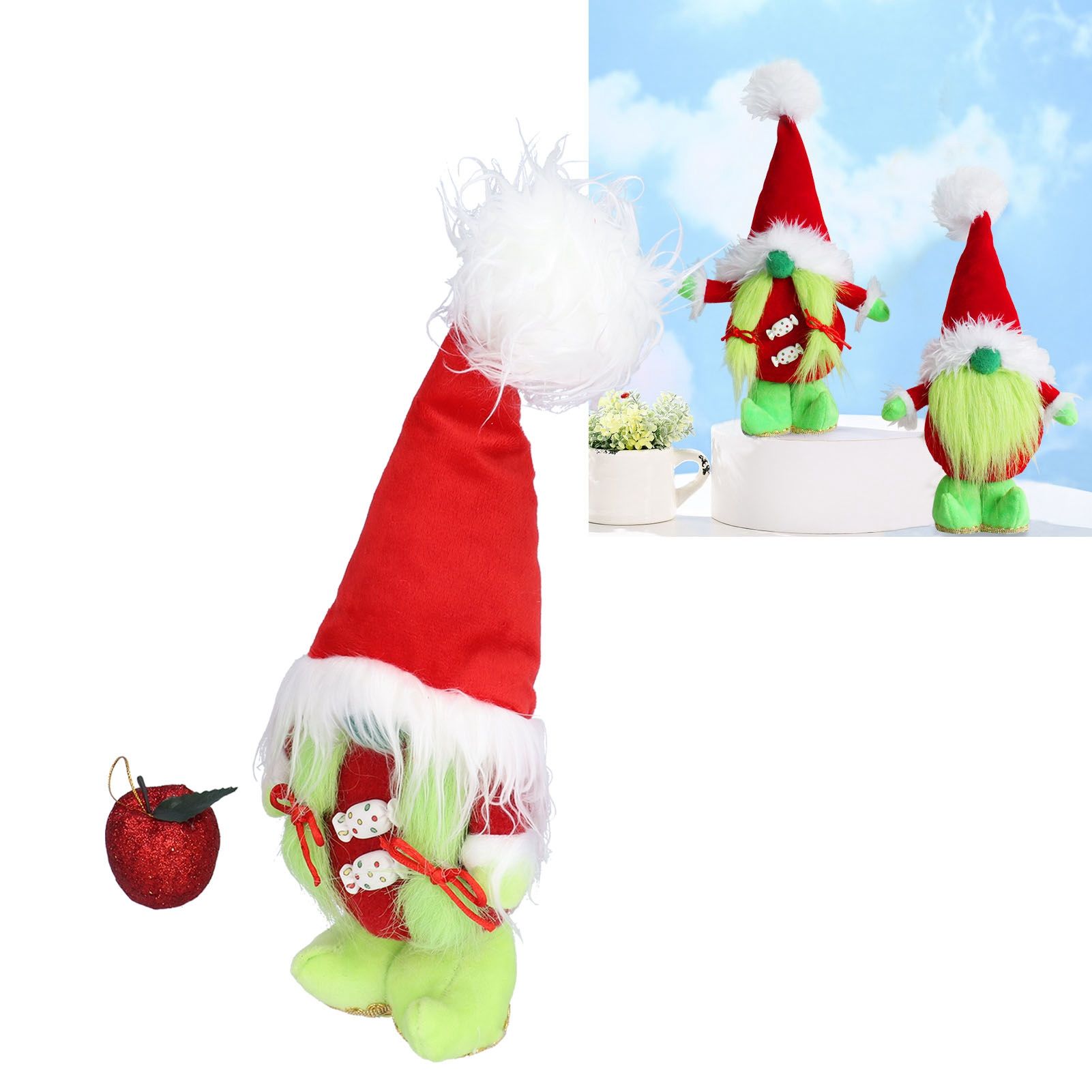 Faceless Standing Doll Dwarf Elf GreenHaired Plush Doll for Desktop Shelf view 11