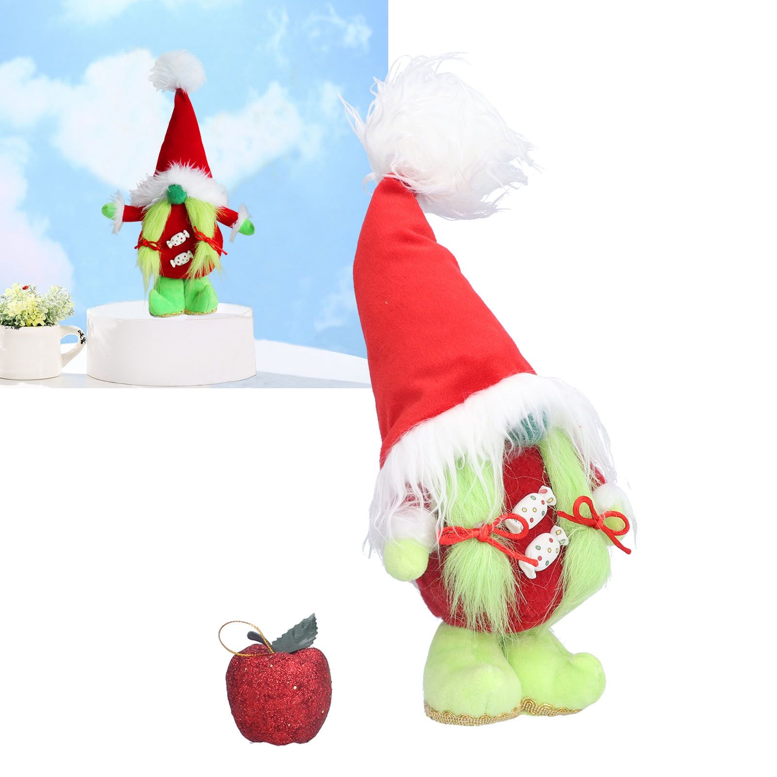 Faceless Standing Doll Dwarf Elf GreenHaired Plush Doll for Desktop Shelf view 12