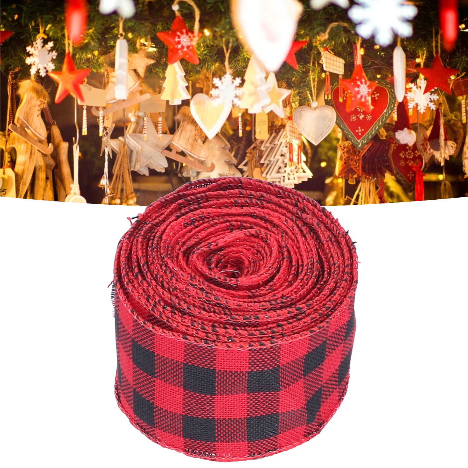 5m Christmas Wired Edge Ribbon Decorative Plaid Ribbon for Home DIY Gift view 11