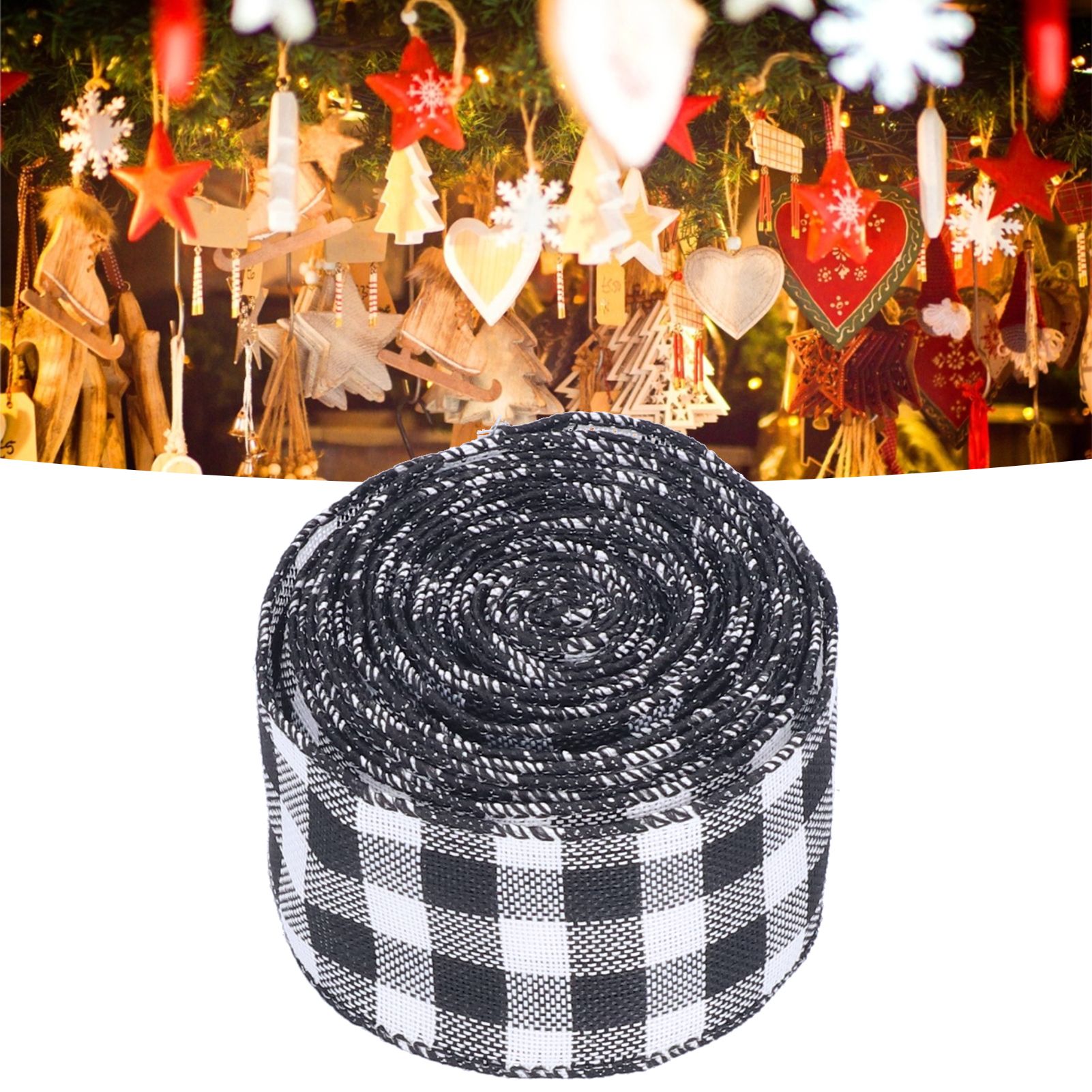 5m Christmas Wired Edge Ribbon Decorative Plaid Ribbon for Home DIY Gift view 11