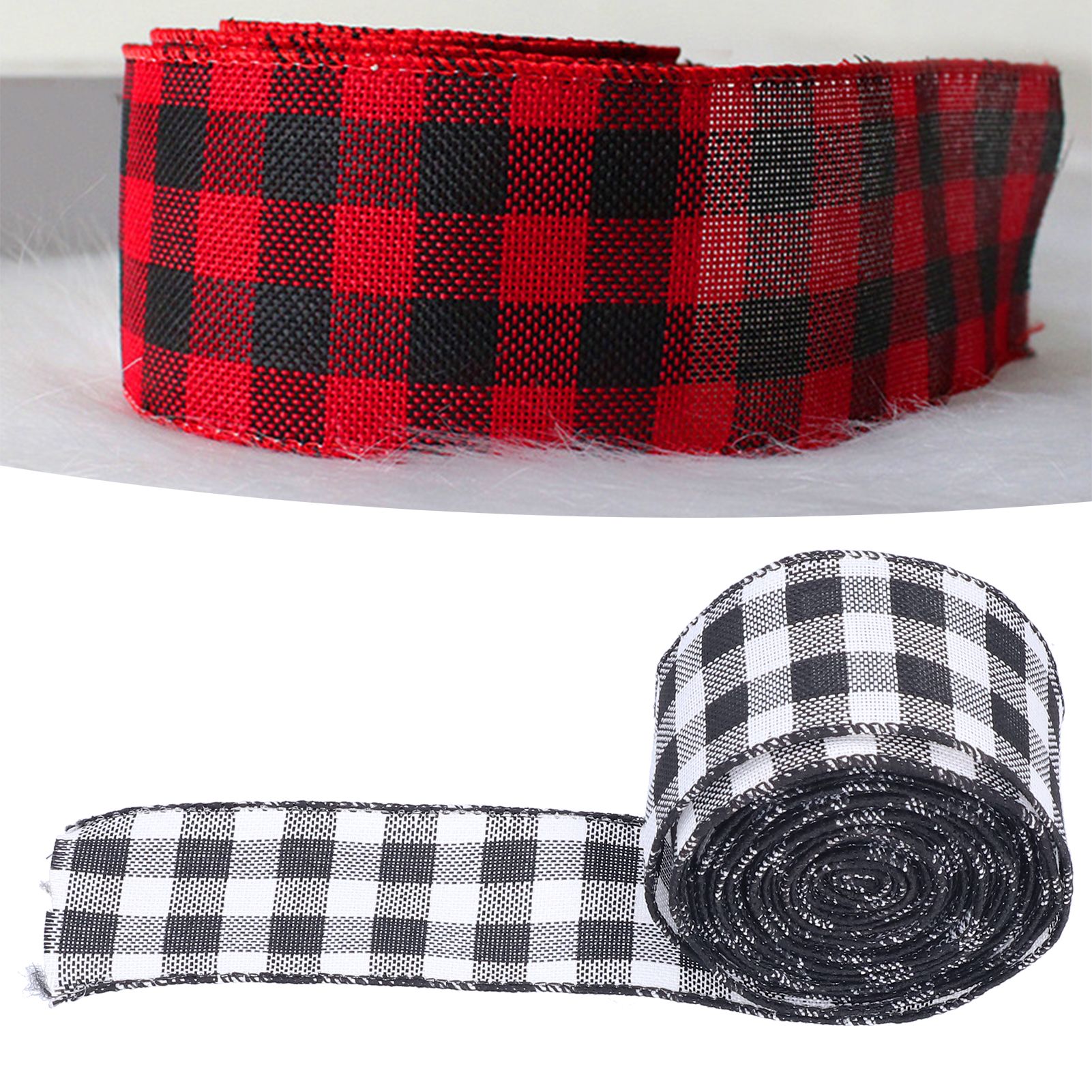 5m Christmas Wired Edge Ribbon Decorative Plaid Ribbon for Home DIY Gift view 12