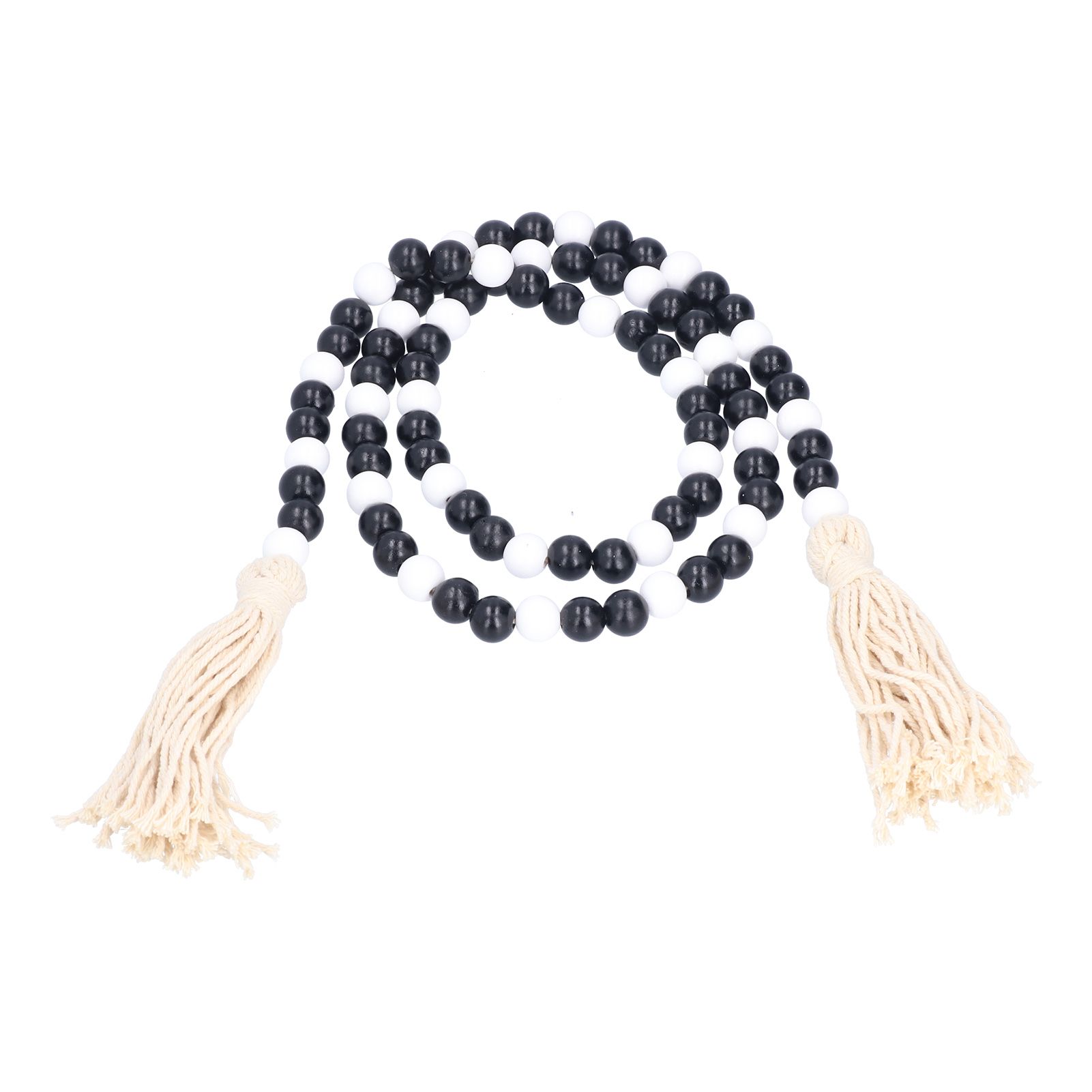 Black White Wooden Beads Garland with Tassels Home Decoration for Christmas