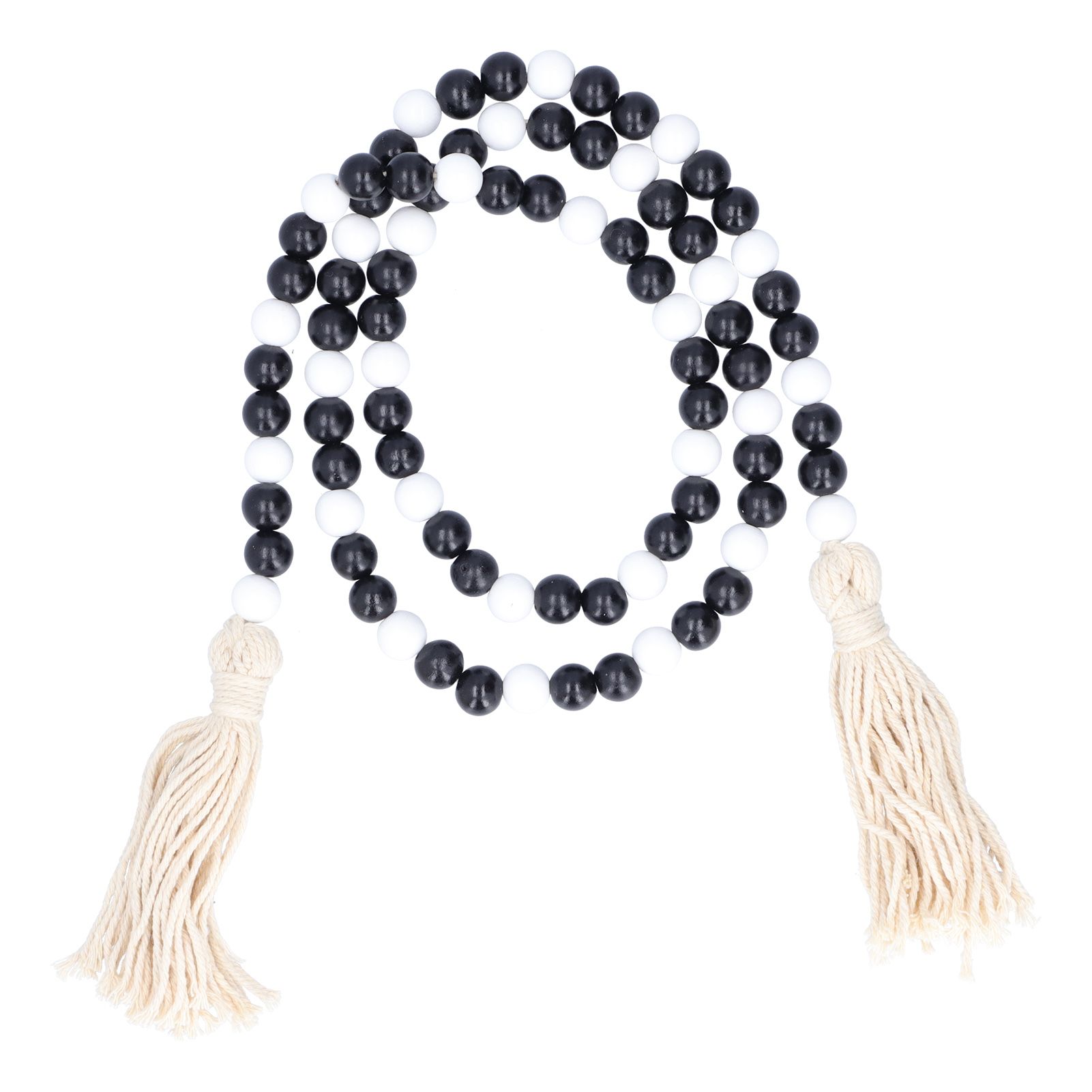 Black White Wooden Beads Garland with Tassels Home Decoration for Christmas view 2