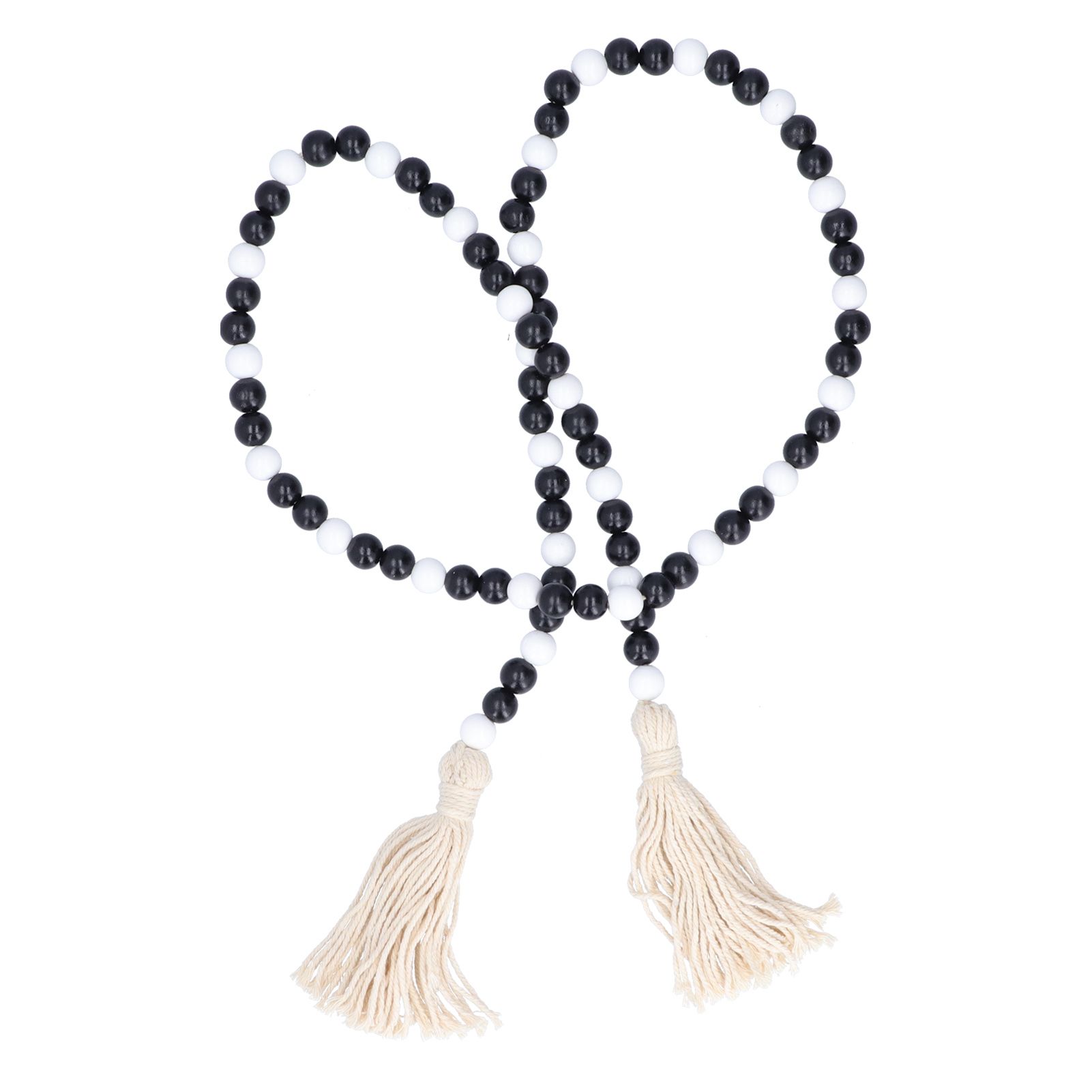 Black White Wooden Beads Garland with Tassels Home Decoration for Christmas view 3
