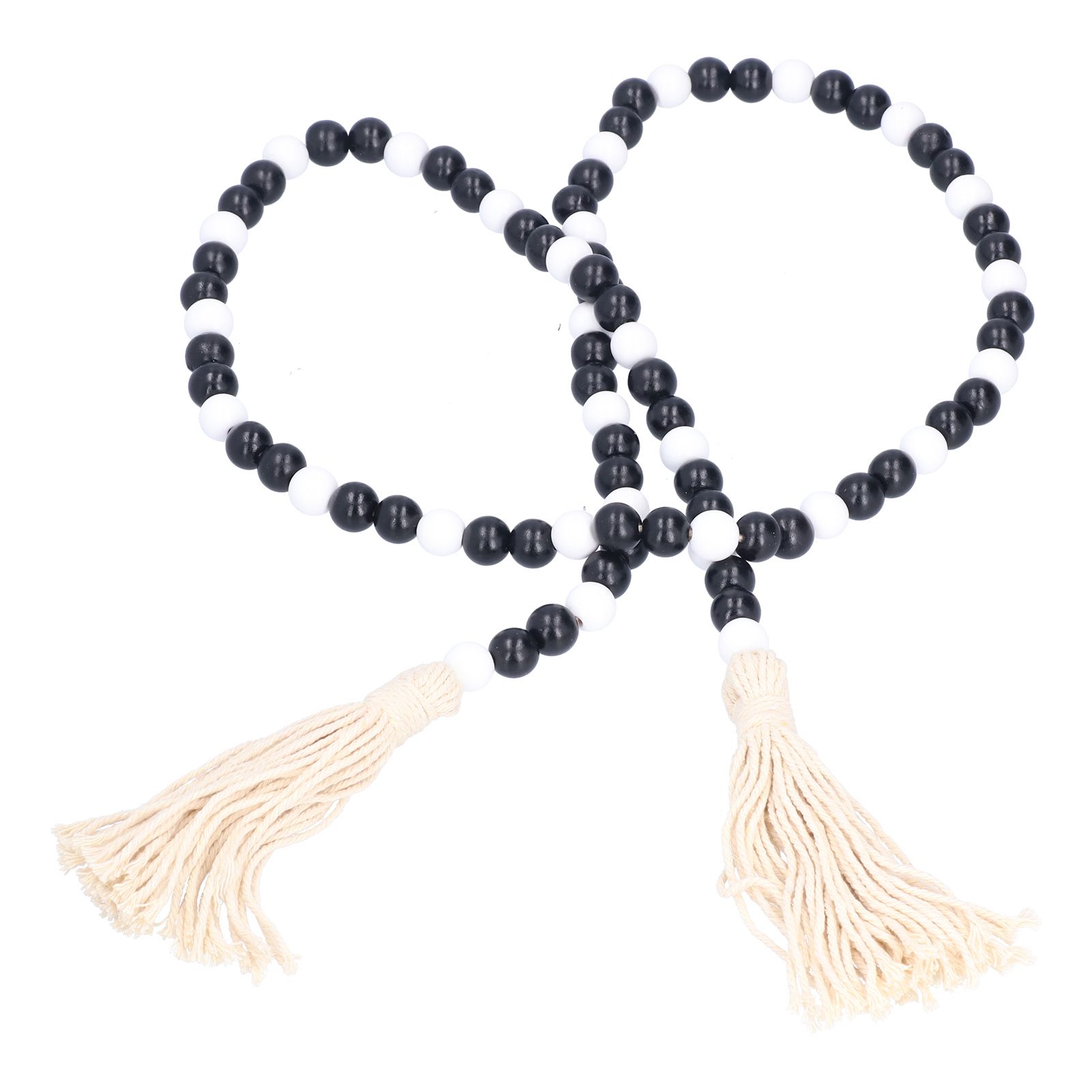 Black White Wooden Beads Garland with Tassels Home Decoration for Christmas view 4
