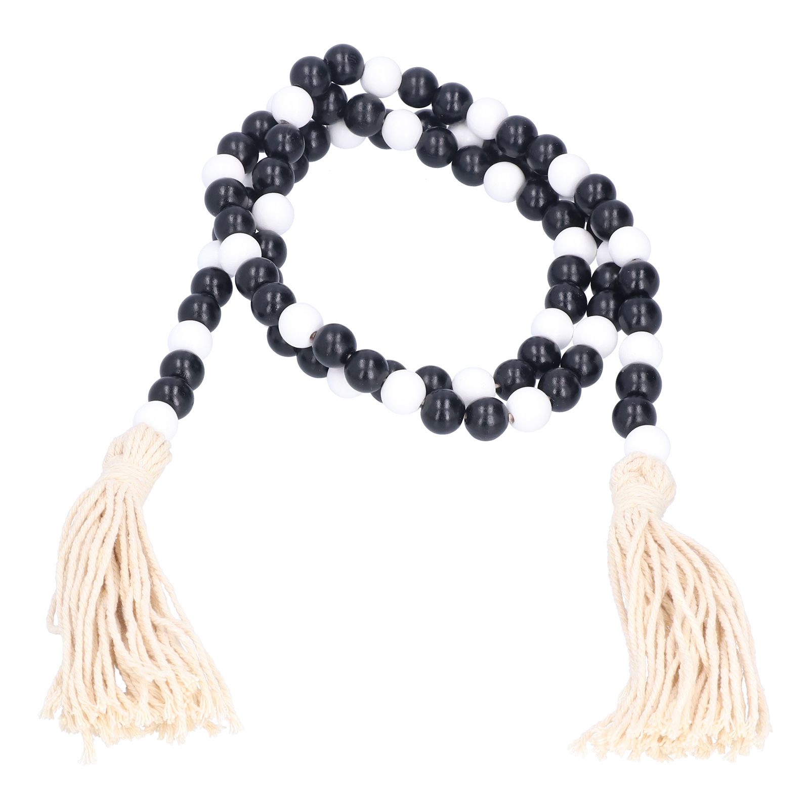 Black White Wooden Beads Garland with Tassels Home Decoration for Christmas view 5
