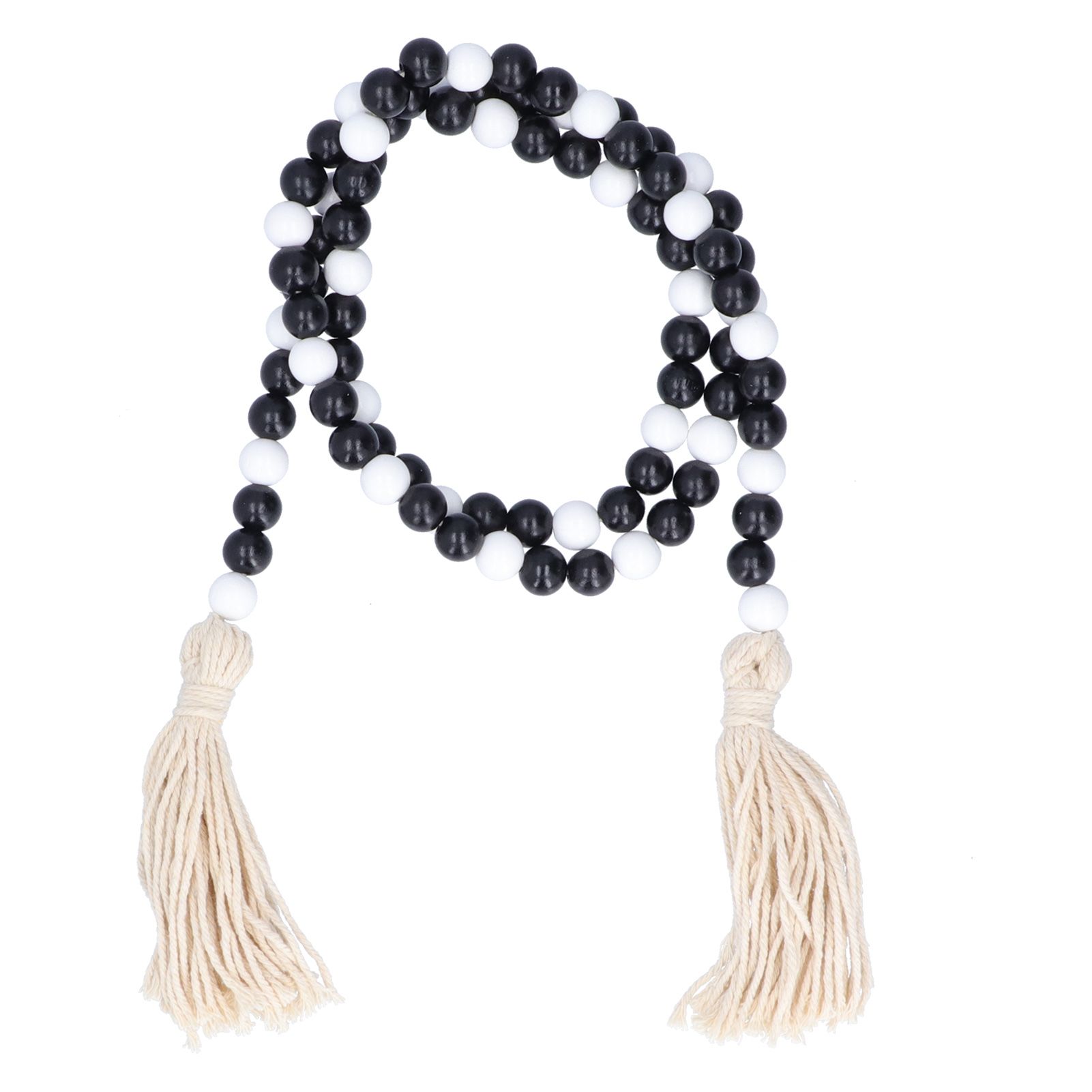 Black White Wooden Beads Garland with Tassels Home Decoration for Christmas view 6