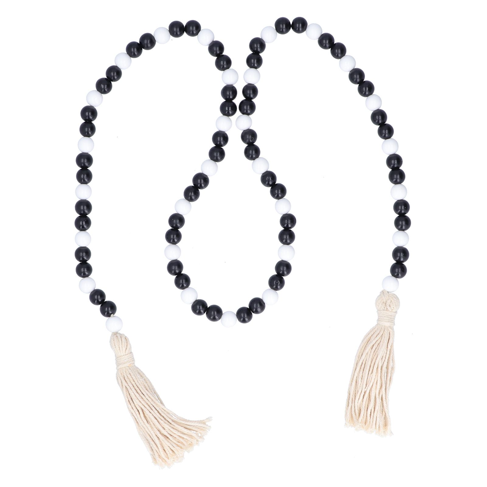Black White Wooden Beads Garland with Tassels Home Decoration for Christmas view 7