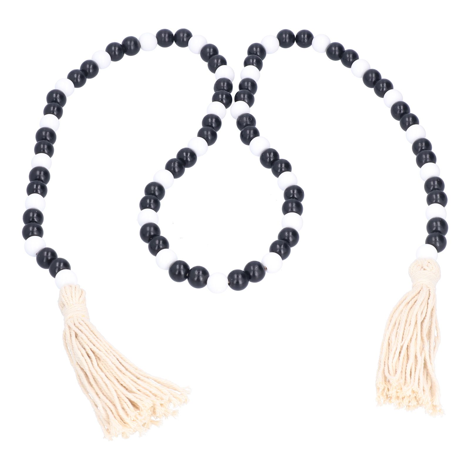 Black White Wooden Beads Garland with Tassels Home Decoration for Christmas view 8