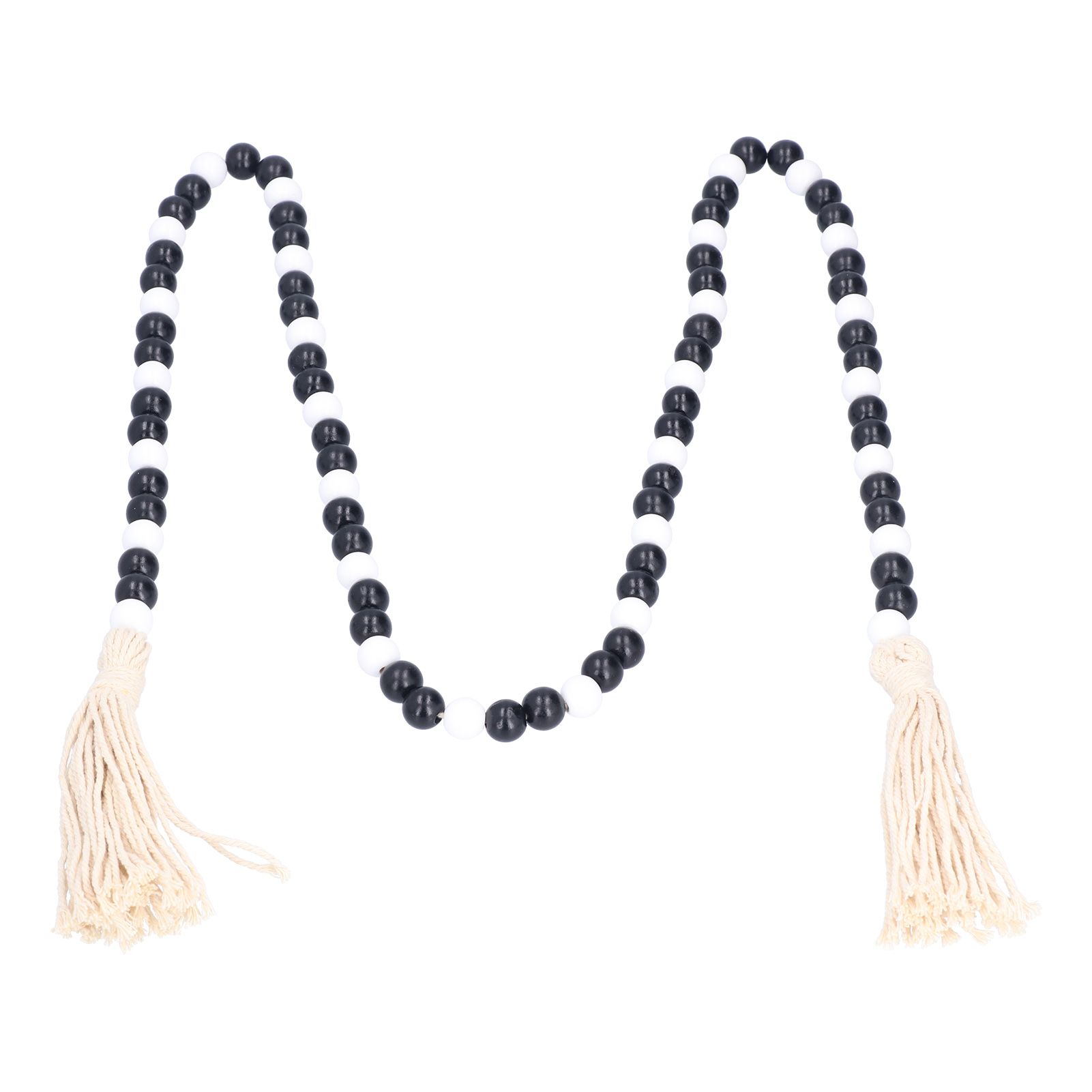 Black White Wooden Beads Garland with Tassels Home Decoration for Christmas view 9