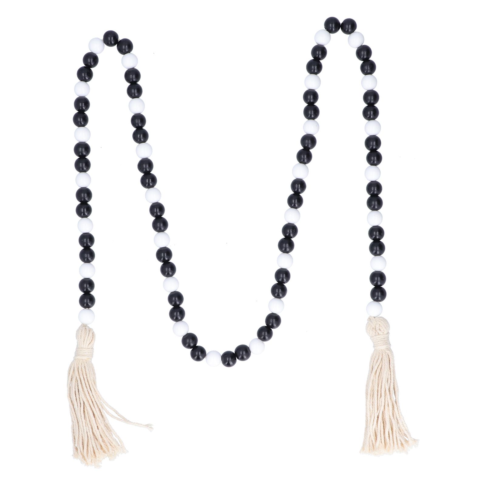Black White Wooden Beads Garland with Tassels Home Decoration for Christmas view 10
