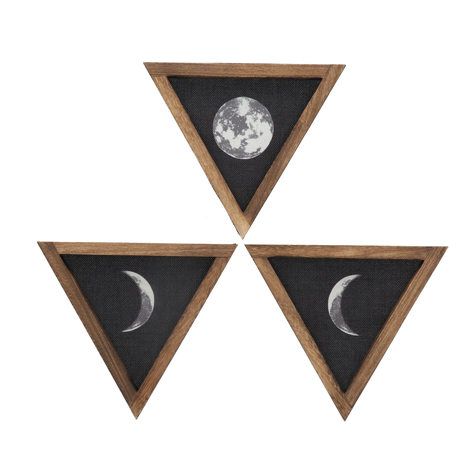 3Pcs Rustic Wall Moon Phase Decor Traingular Wall Decoration for Bedroom view 2