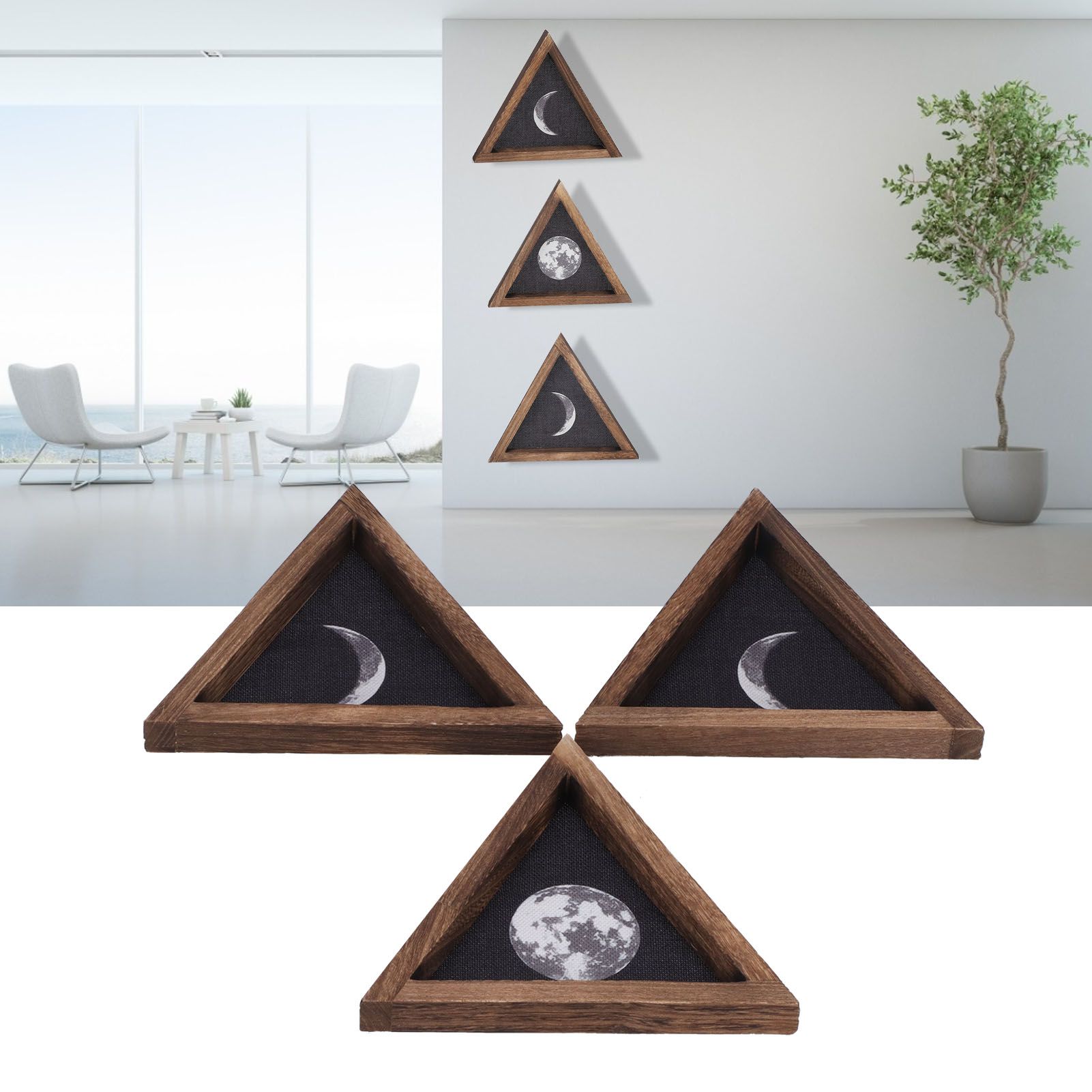 3Pcs Rustic Wall Moon Phase Decor Traingular Wall Decoration for Bedroom view 11