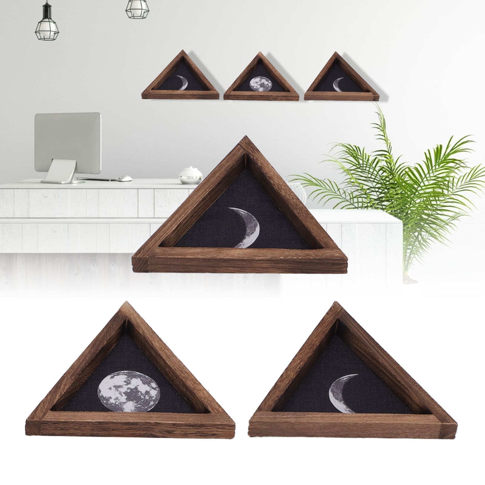 3Pcs Rustic Wall Moon Phase Decor Traingular Wall Decoration for Bedroom view 12