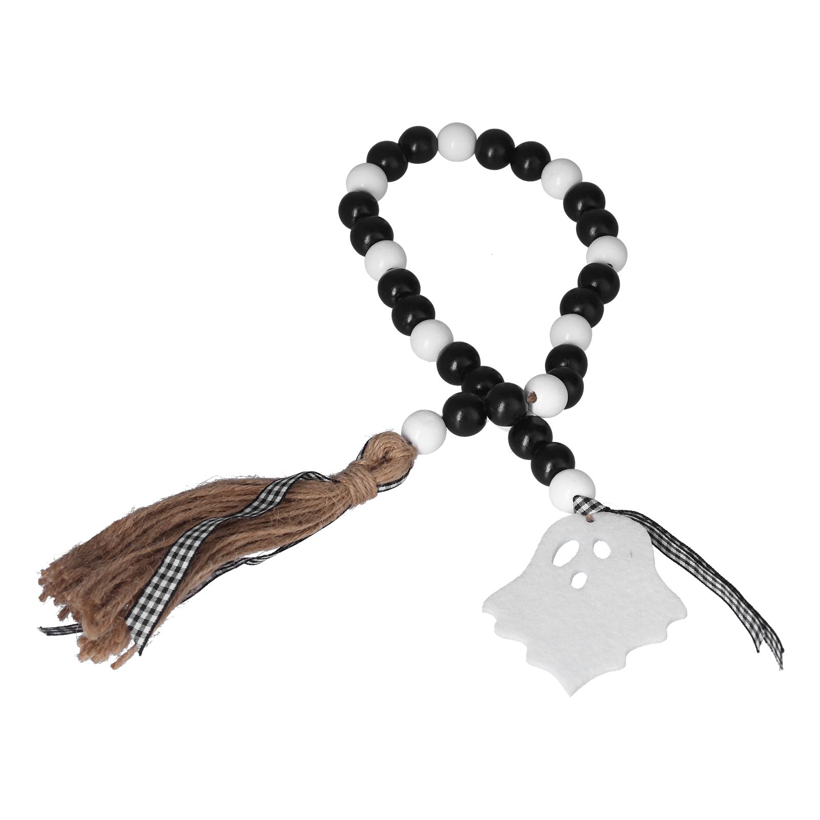 Halloween Wood Bead Garland Black White Wooden Beads String with Tassels for