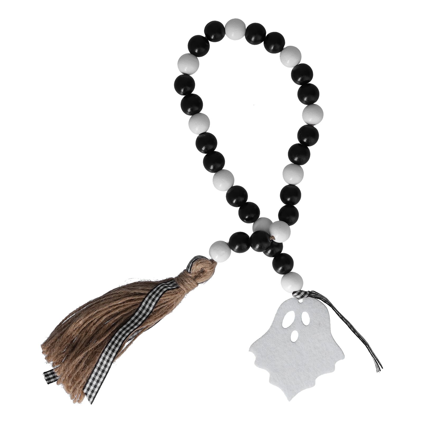Halloween Wood Bead Garland Black White Wooden Beads String with Tassels for view 2