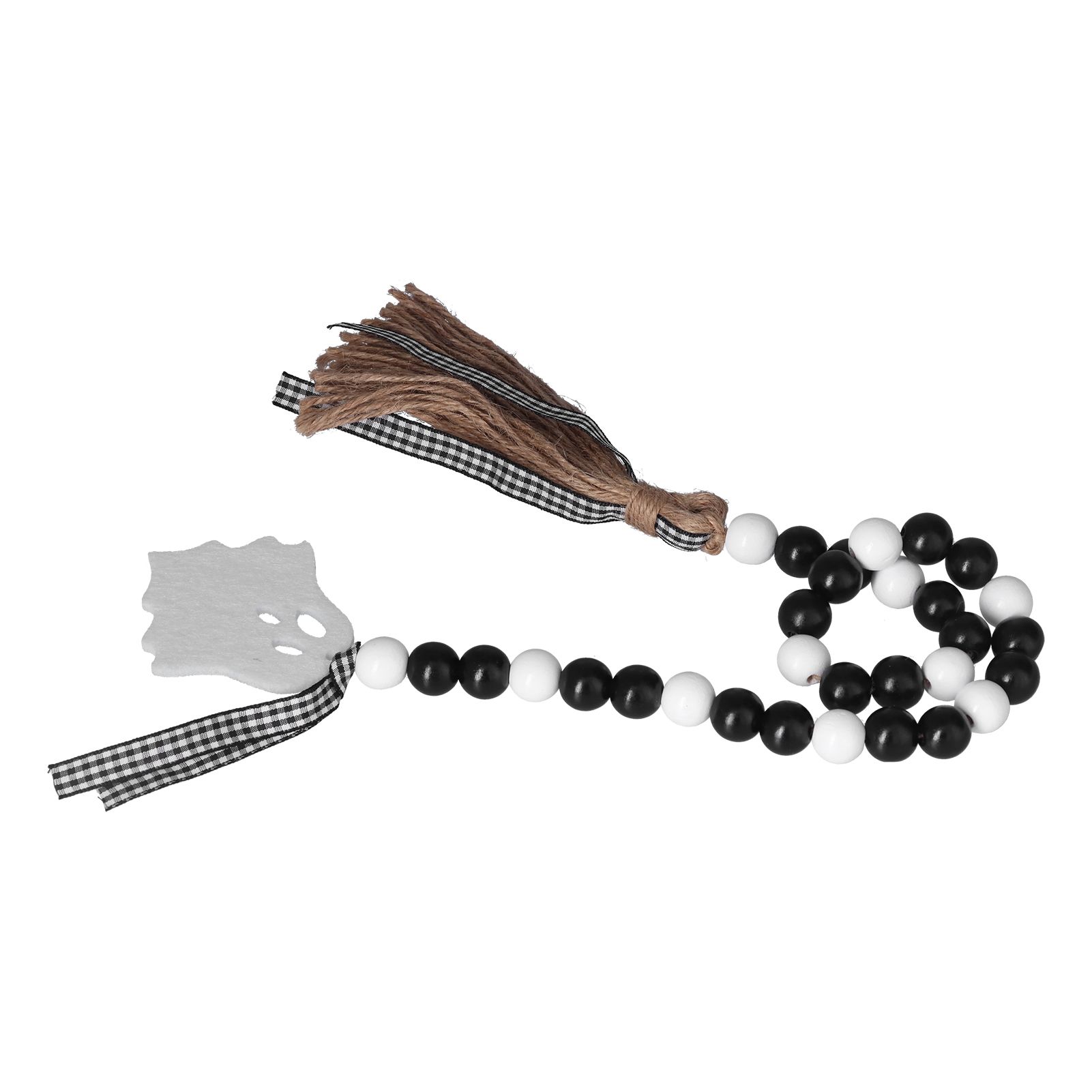 Halloween Wood Bead Garland Black White Wooden Beads String with Tassels for view 3