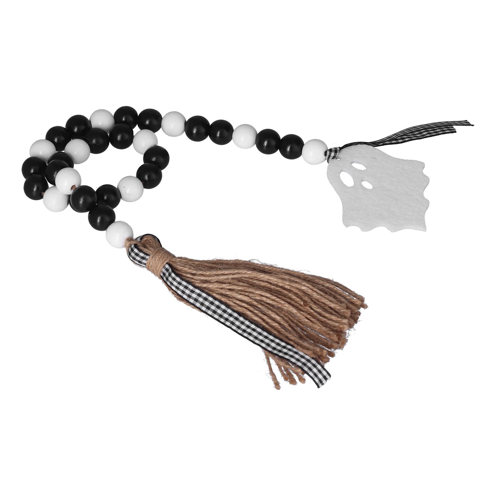 Halloween Wood Bead Garland Black White Wooden Beads String with Tassels for view 4