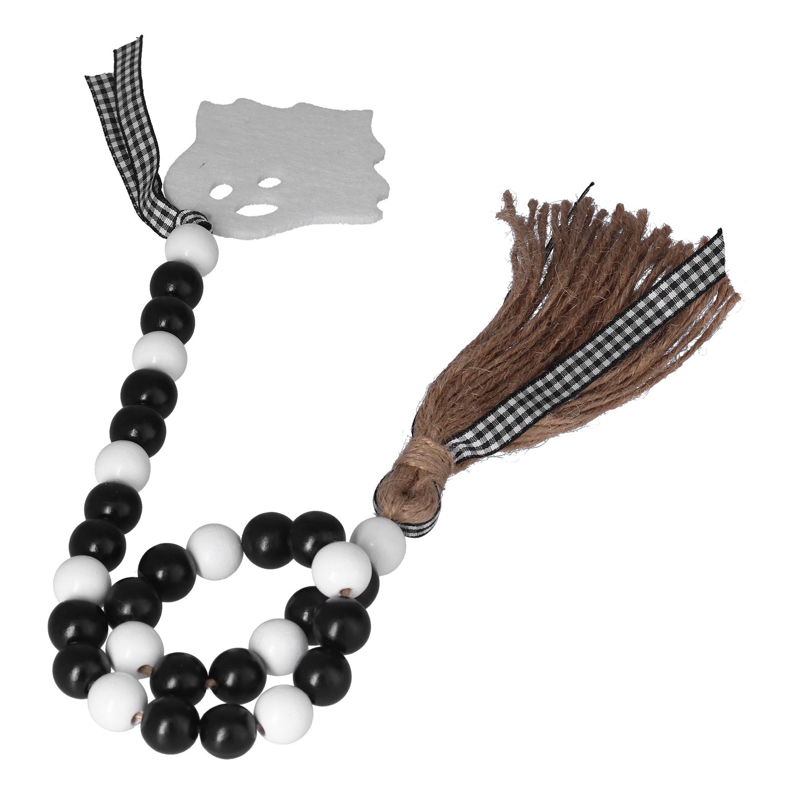 Halloween Wood Bead Garland Black White Wooden Beads String with Tassels for view 5