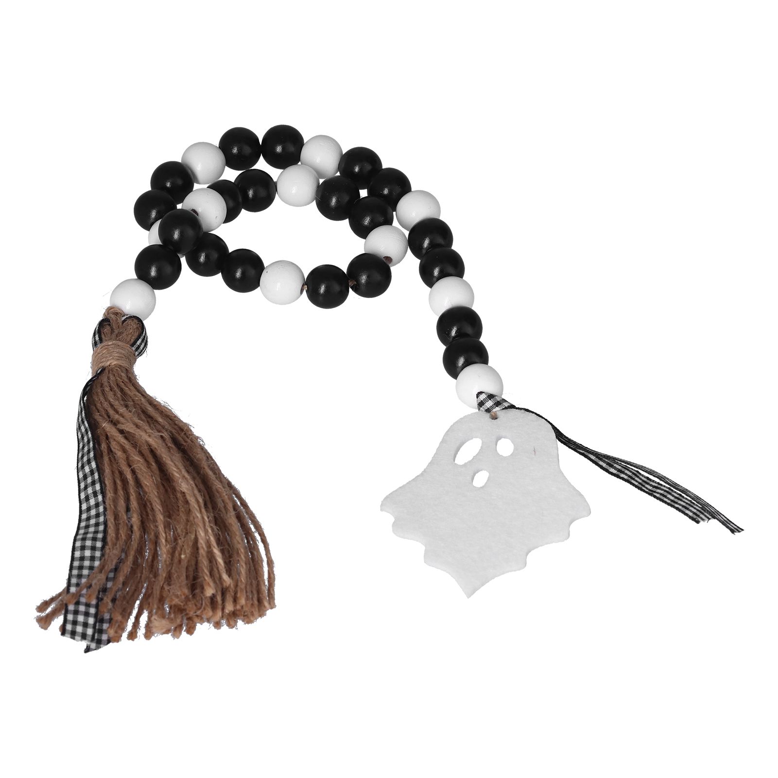 Halloween Wood Bead Garland Black White Wooden Beads String with Tassels for view 6