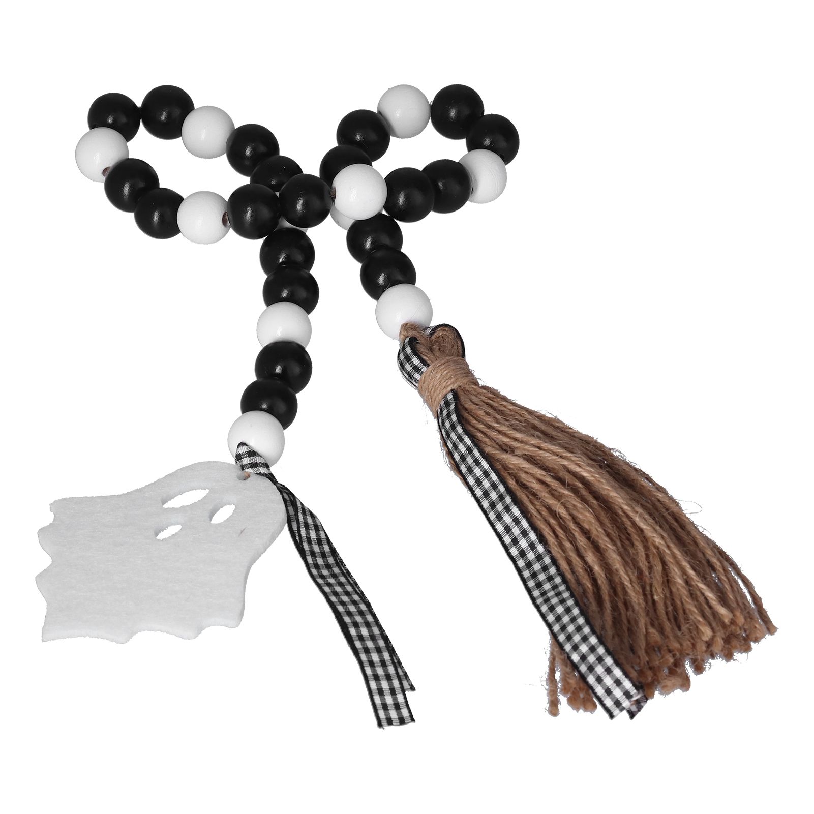 Halloween Wood Bead Garland Black White Wooden Beads String with Tassels for view 7
